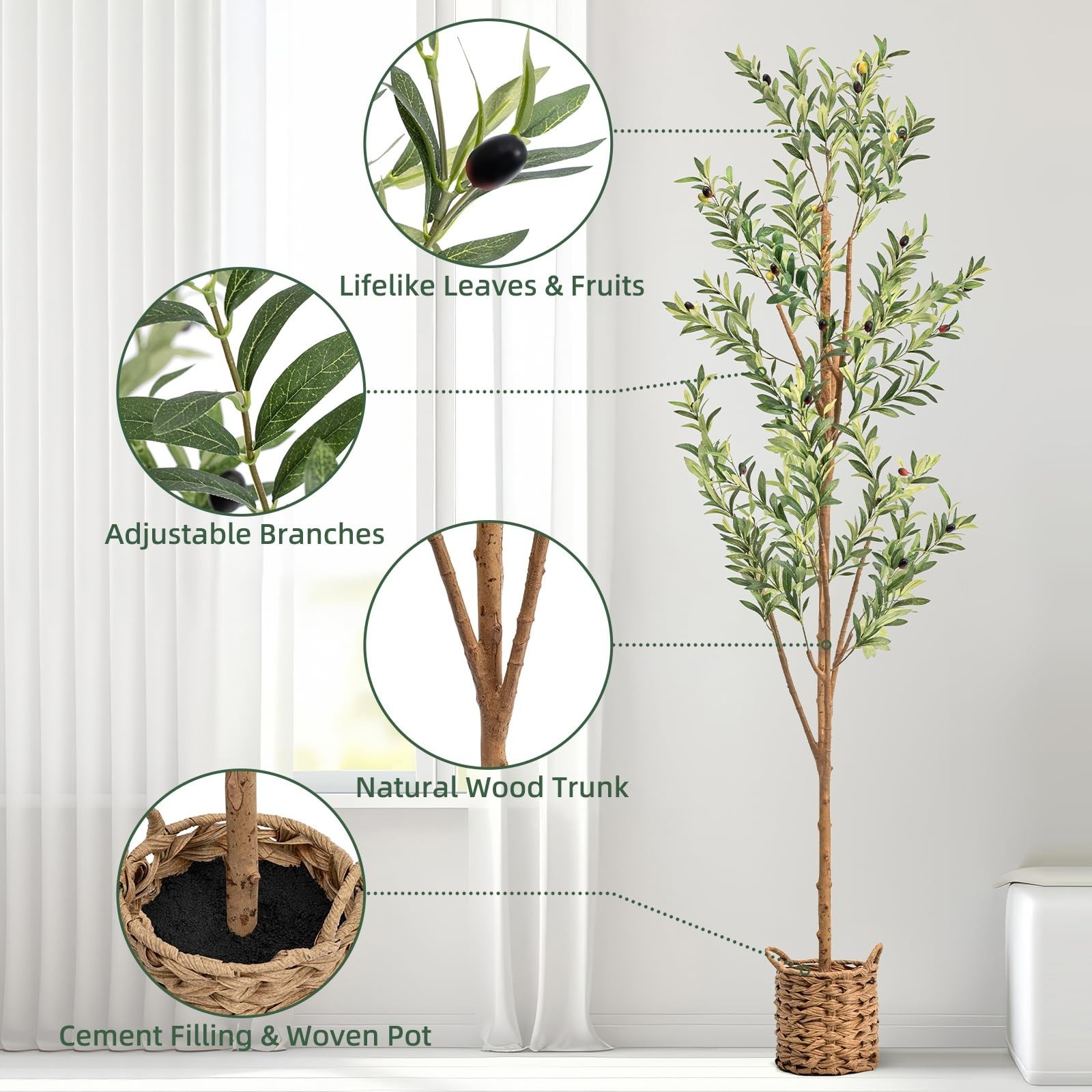 6ft Artificial Olive Tree with LED Fairy Lights, Tall Faux Potted Plant with …