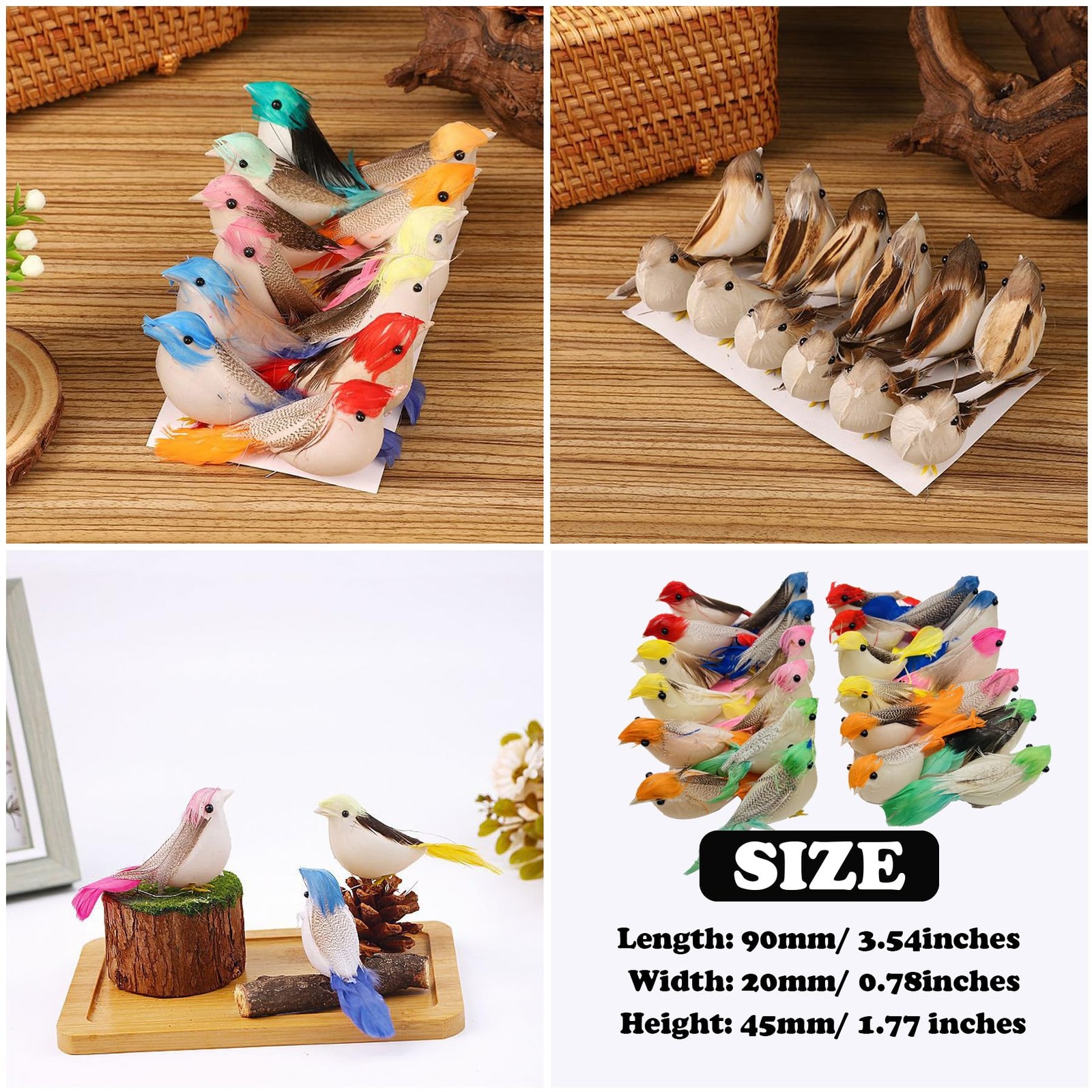 24 PCS Fake Birds Artificial Feather Birds Artificial Simulation Birds Colorf…
