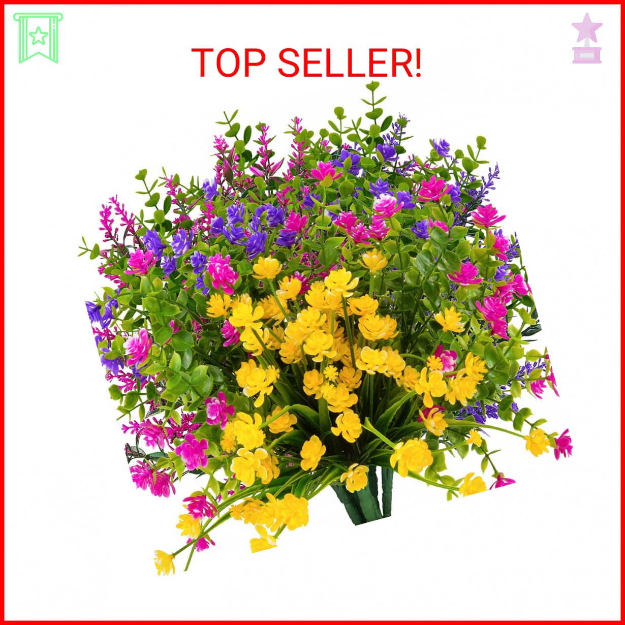 KLEMOO 12 Bundles Outdoor Artificial Fake Flowers UV Resistant No Fade Boxwood F