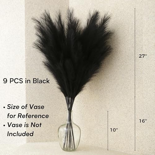 Faux Pampas Grass Tall, 9 PCS 43”/ 110 cm Large Pampas Grass Decor, Fake Black