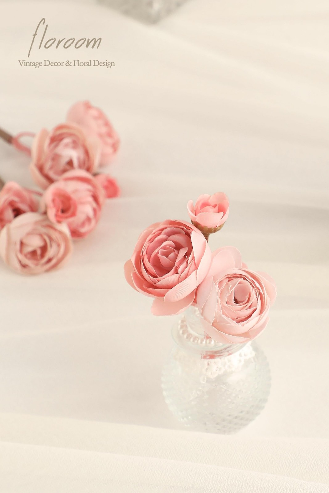 Floroom Ranunculus Artificial Flowers 18 Pcs Dusty Rose Faux Silk Mini Ranunculu
