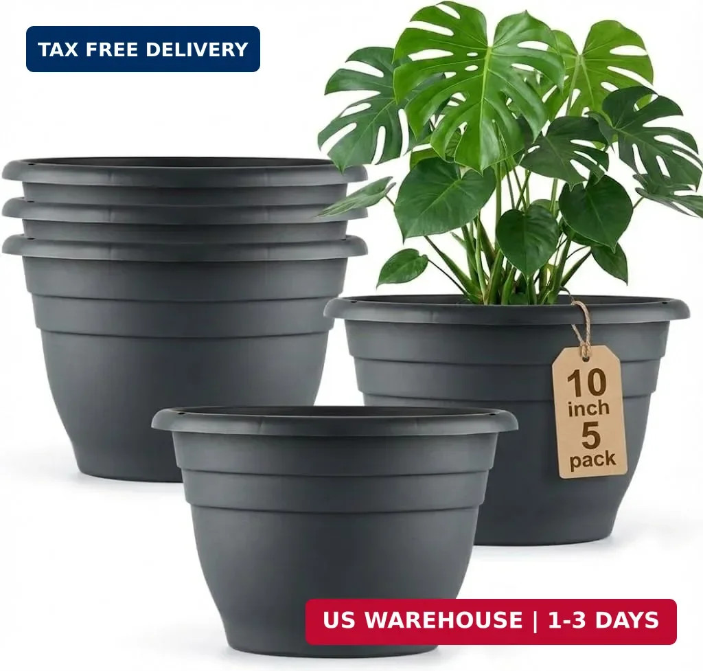 RooTrimmer 5 Pack 10 Inch Plant Pots for Indoor Outdoor,Plastic Floor Planters w
