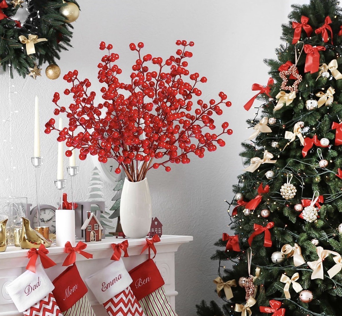 Sggvecsy 15 Pack Artificial Red Berry Stems, Holly Berry Branches, 11.5 inches