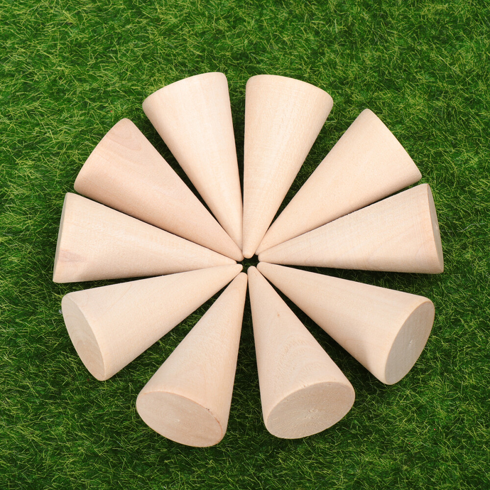 10PC DIY Cones Unpainted Wooden Geometry Ornamnet Adornment Making Accessories