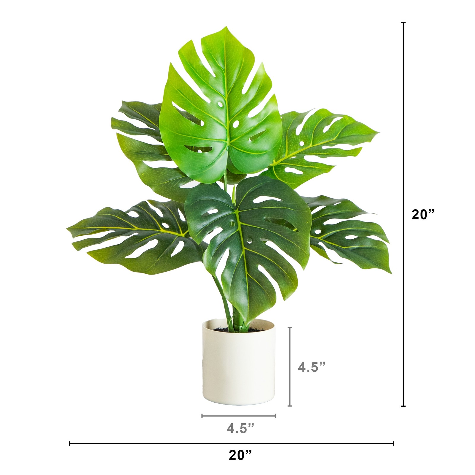 20 Inch Artificial Swiss Monstera Plant with Bendable Branches Plastic Planter