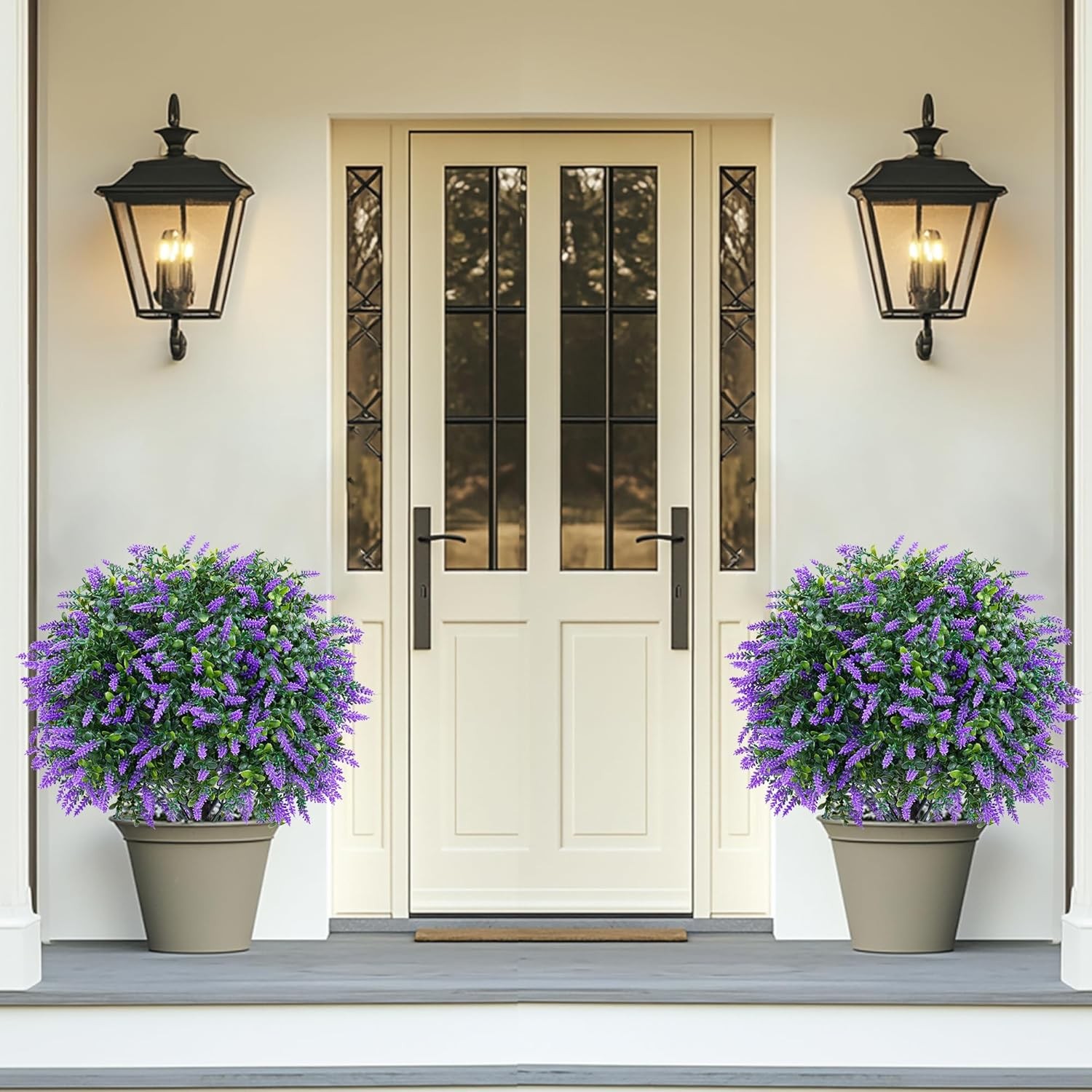 Artificial Boxwood Topiary Ball with Lavender Set of 2 Shrub Ball Outdoor