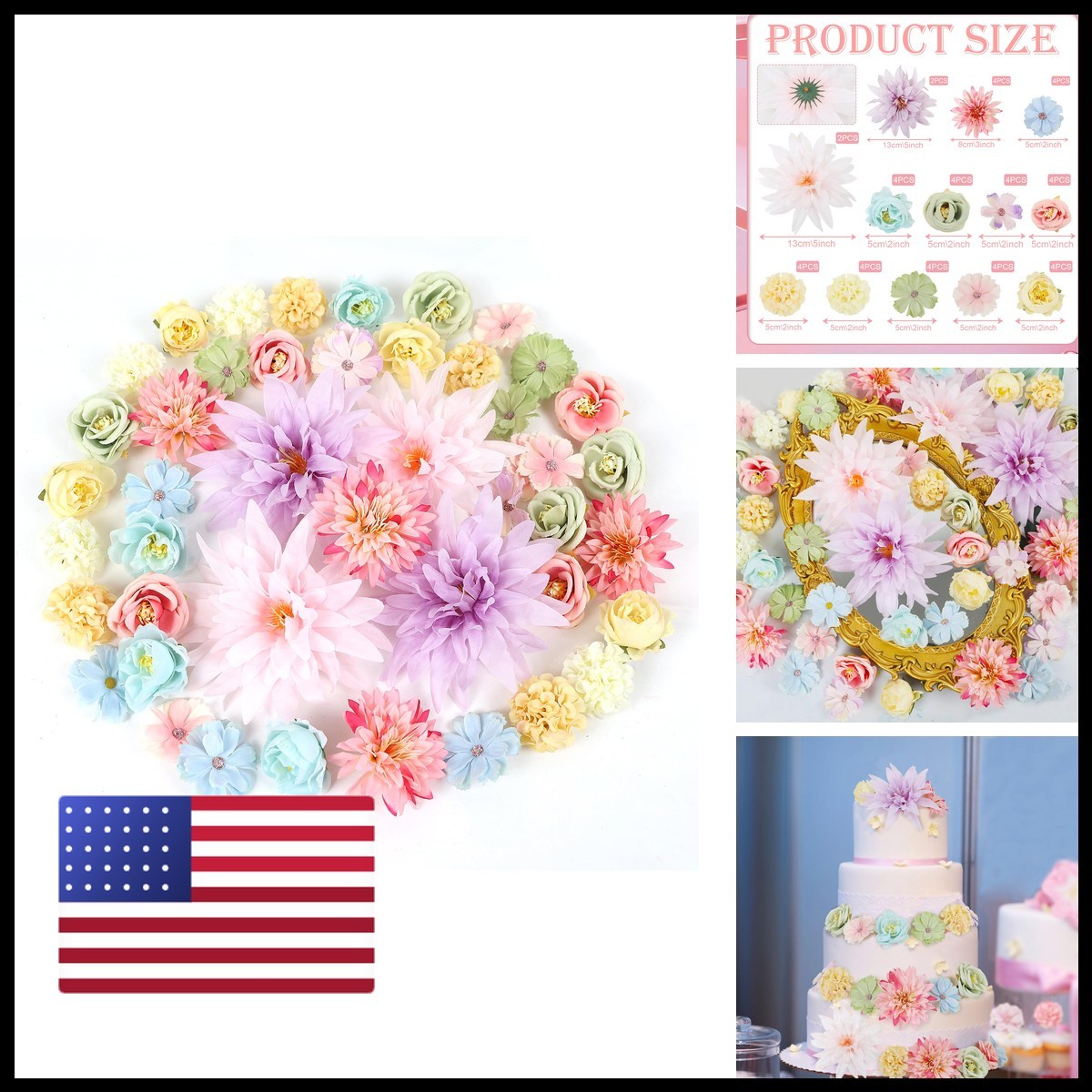 LACGO 48 PCS Fake Flowers Heads – Artificial Flower Heads Bulk Silk Faux Rose