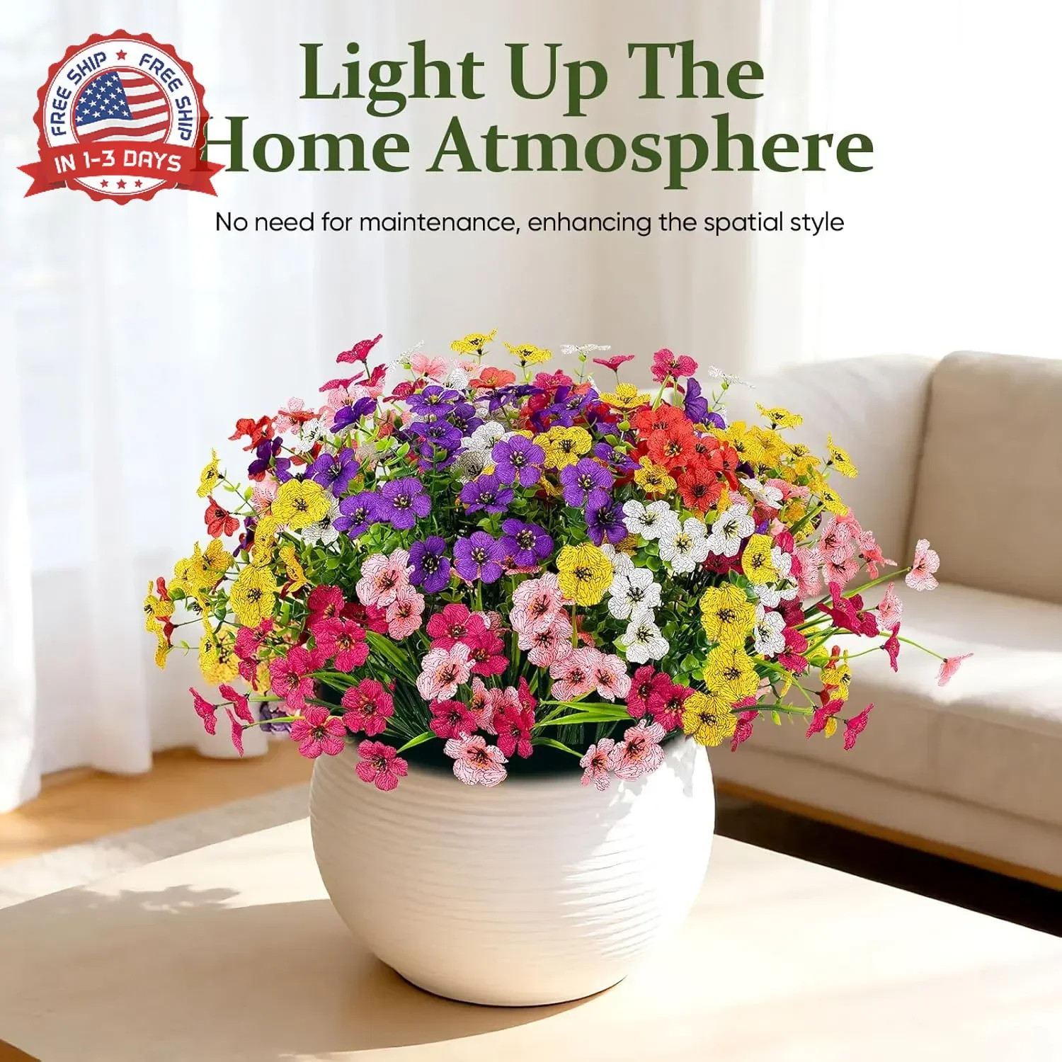 24 Bundles Lifelike Outdoor Artificial Flowers, UV Protected No Fade Fake Silk P