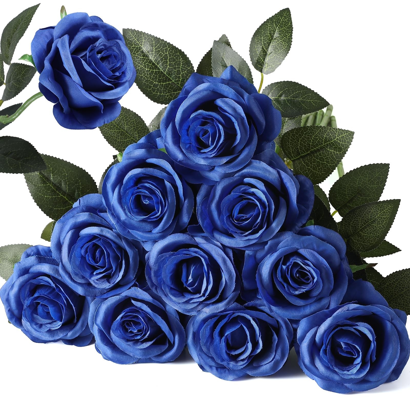 10 PCS Blue Artificial Silk Rose Flower Bouquet Lifelike Fake Wedding Decor
