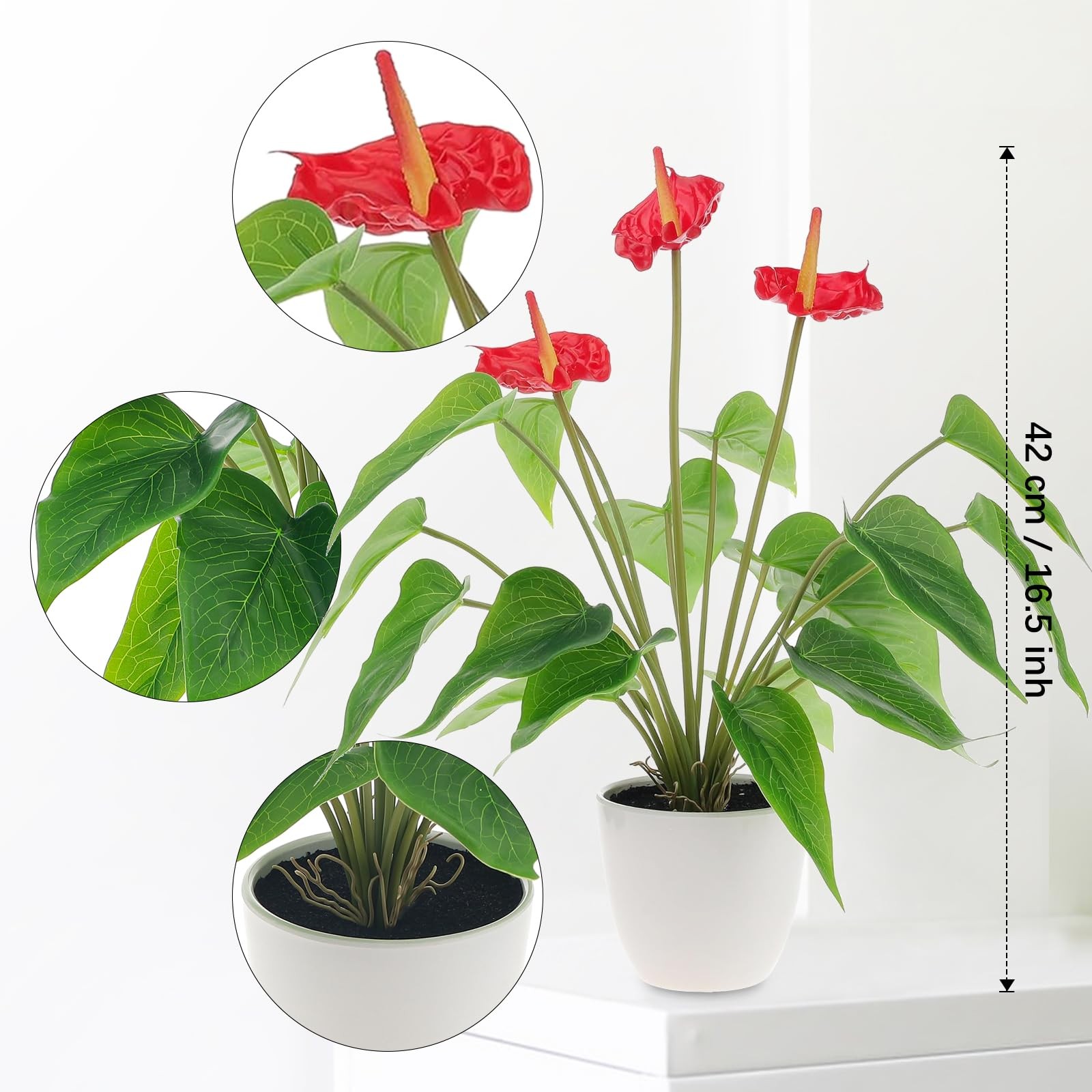 16.5″ Realistic Artificial Red Anthurium Fake Tropical Flower Plant
