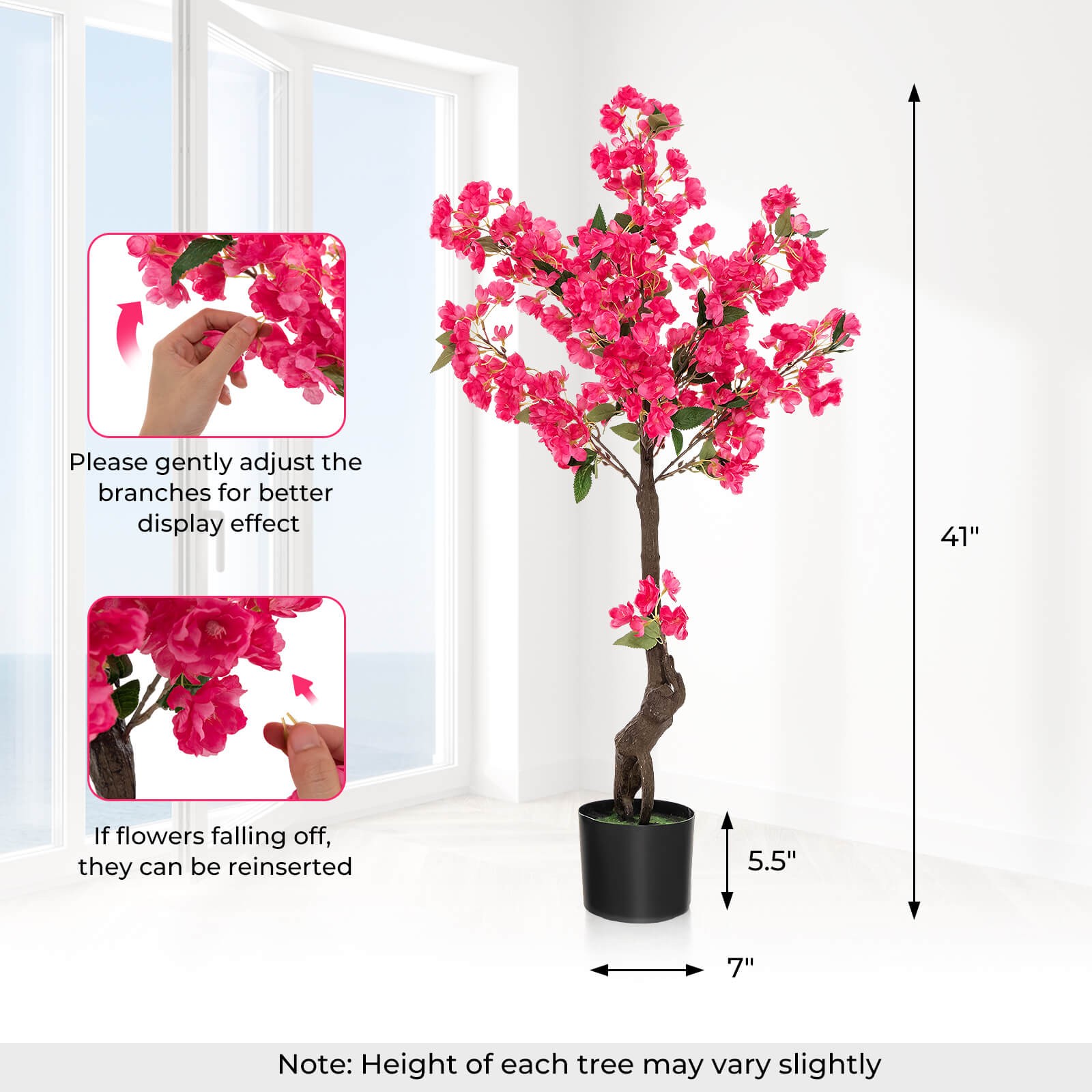 2 Pack 42″ Artificial Plum Blossom Tree w/ 92 Flowers & Realistic Trunk Indoor