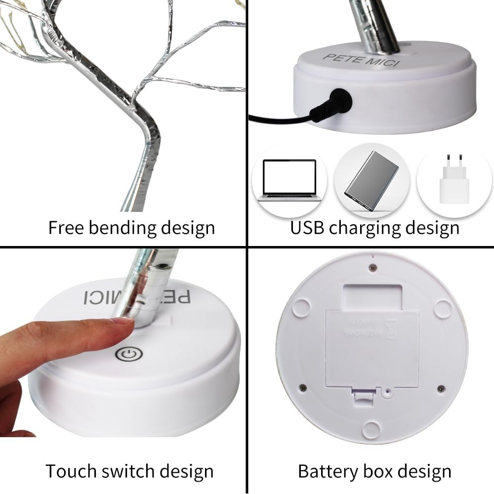 pete mici 108 LED Tabletop Bonsai Tree Light, 8 Modes 20’’ Warm White Artific…