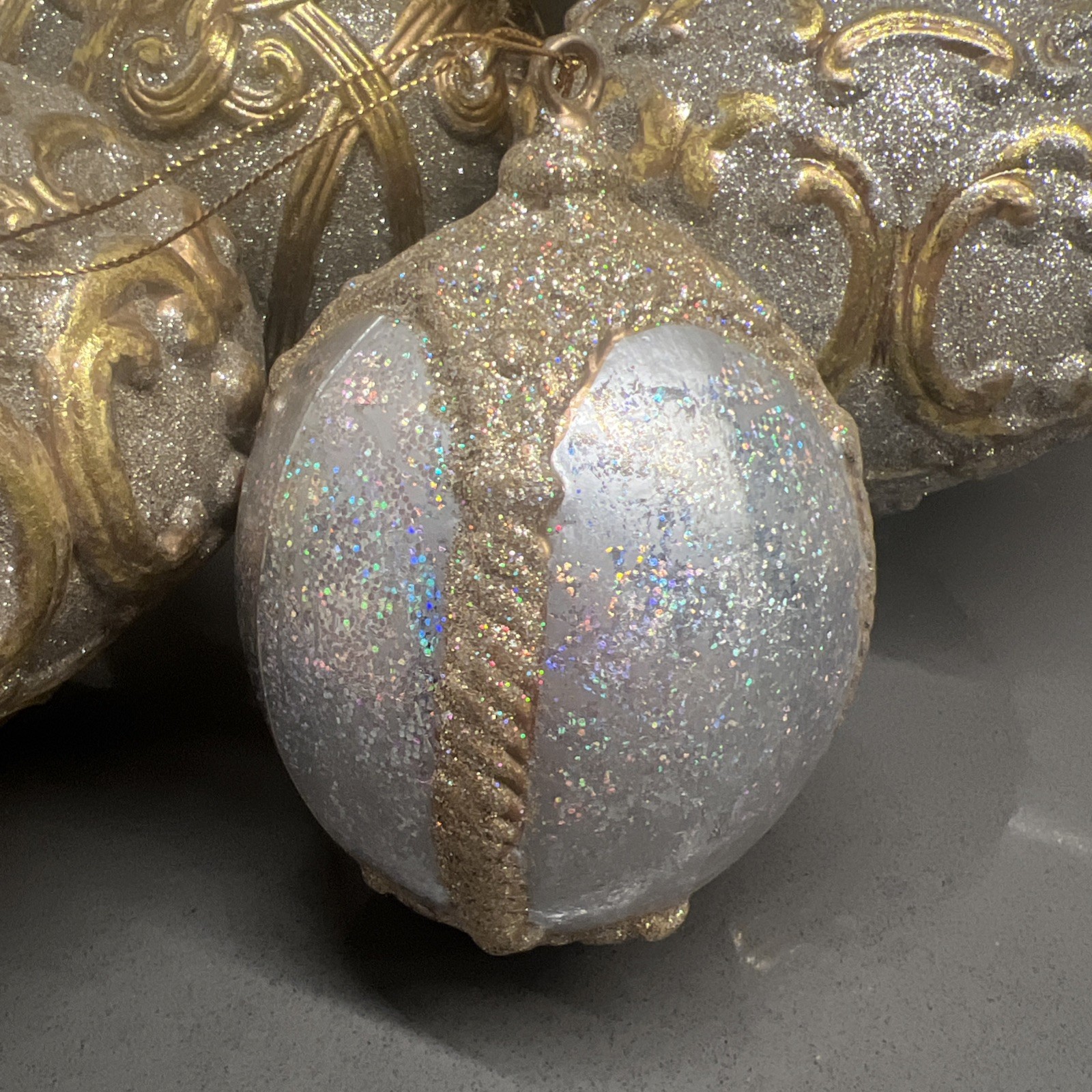 6 Extra Large/Large Gold Silver Glitter Ball Ornamental Decor