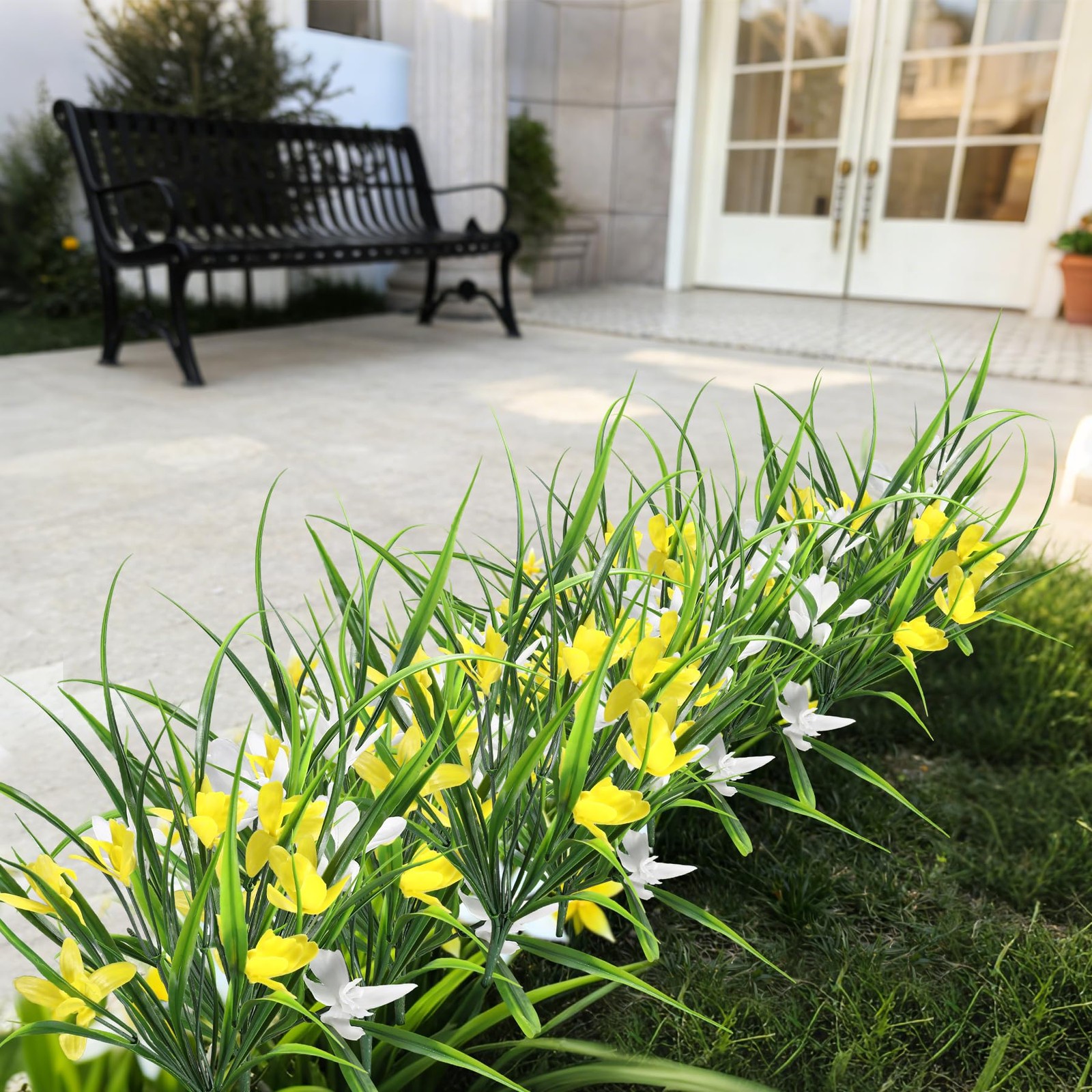 16 Bundles Artificial Plants Flowers for Outdoor Fake Monkey Grass with Outside