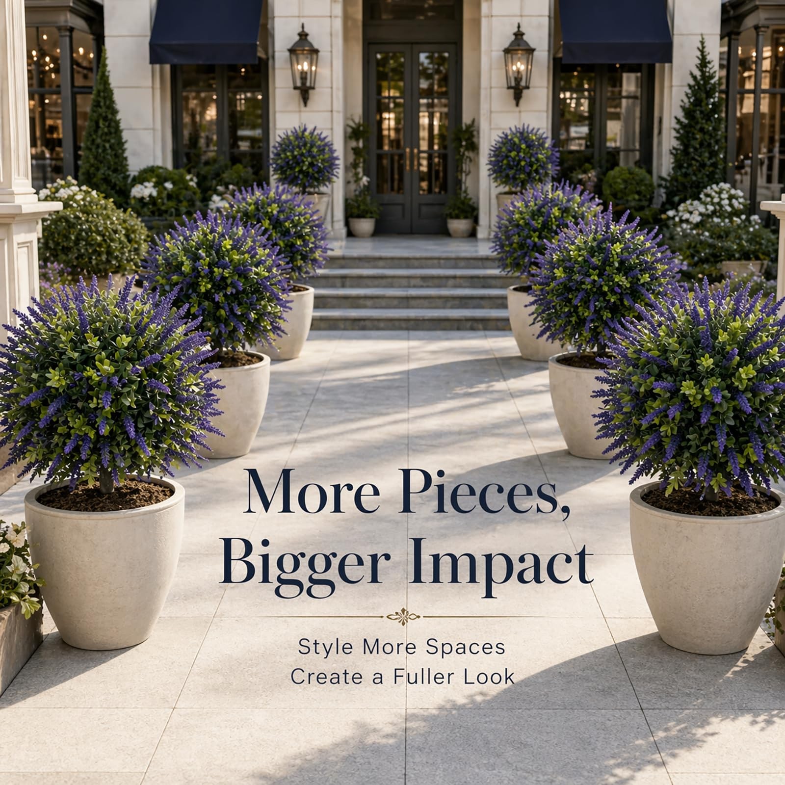 Artificial Lavender Topiary Set of 2, Faux Bushes for Entryway