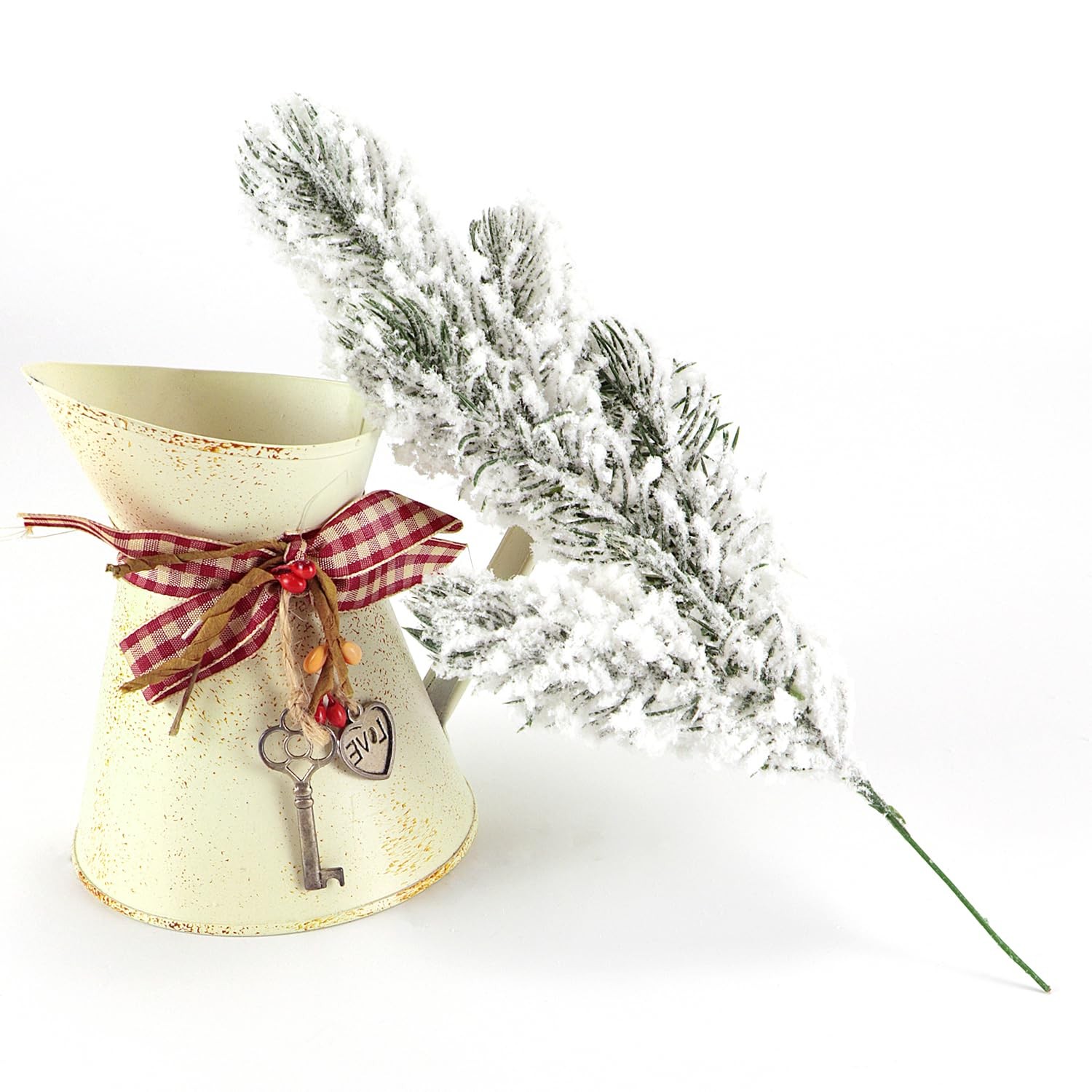 20PCS Frosted Artificial Pine Needles Branches 10.6 Inches Christmas Fake Sno…