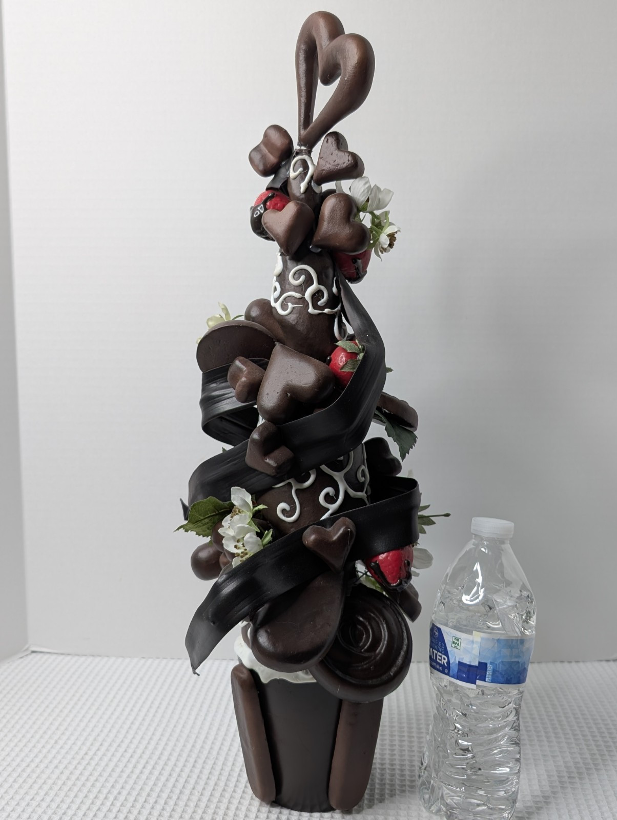 Vintage Chocolate Tree Plant Floral Christmas Holiday Faux Hearts Strawberries