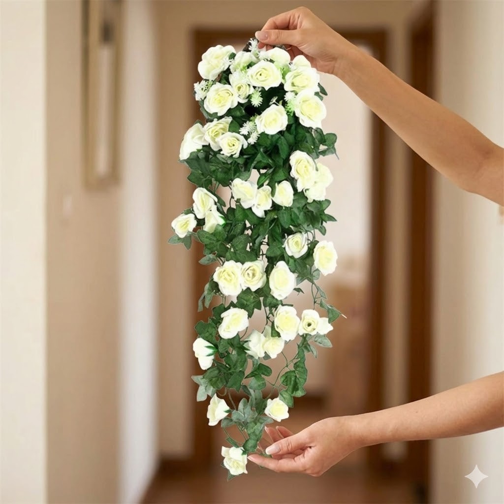White Rose Flower Garland 90cm Artificial Hanging Vine Home Wedding Decor