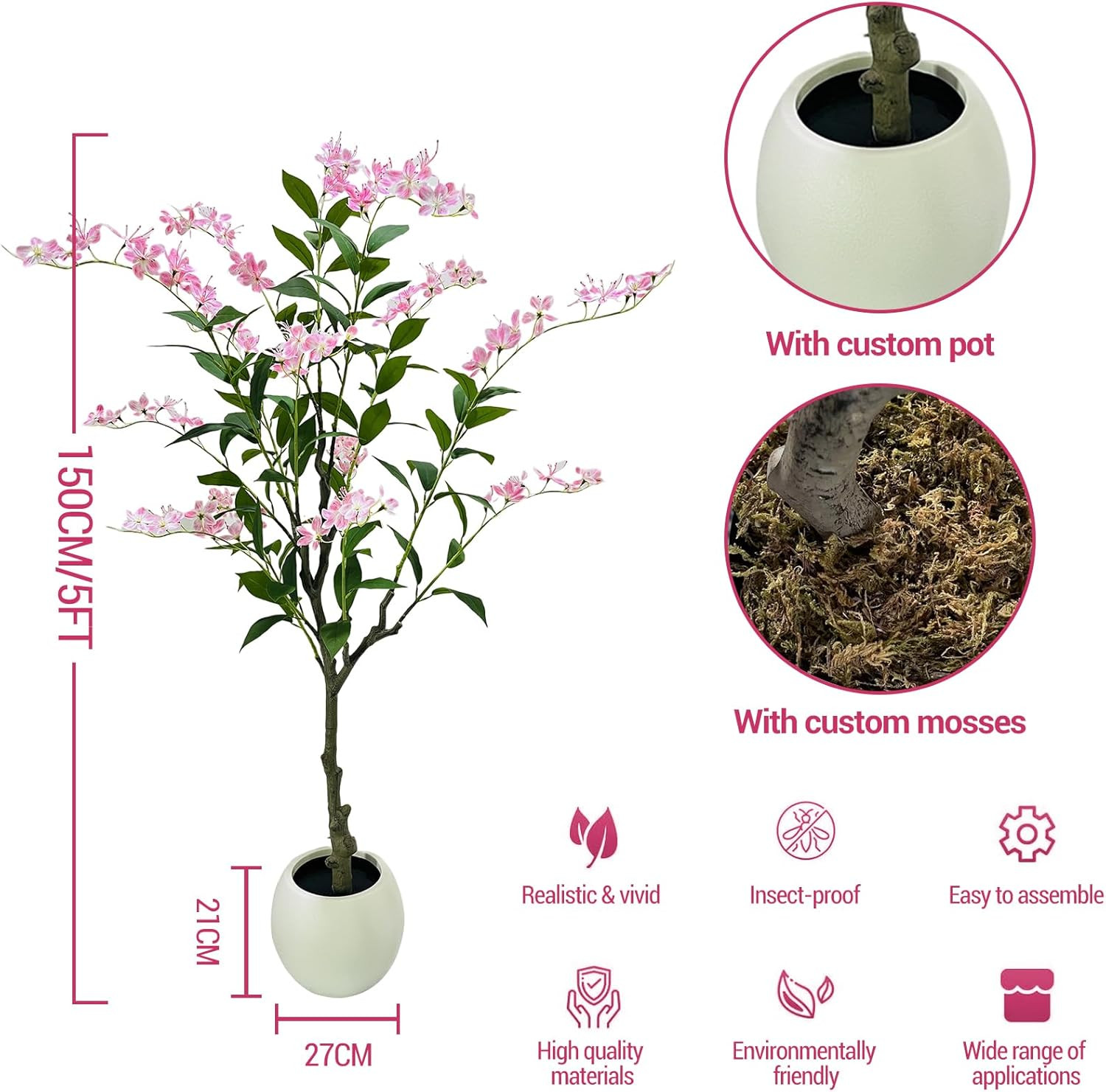 4FT Artificial Jasmine Tree with Pot – Realistic Faux Plant for Home Decor