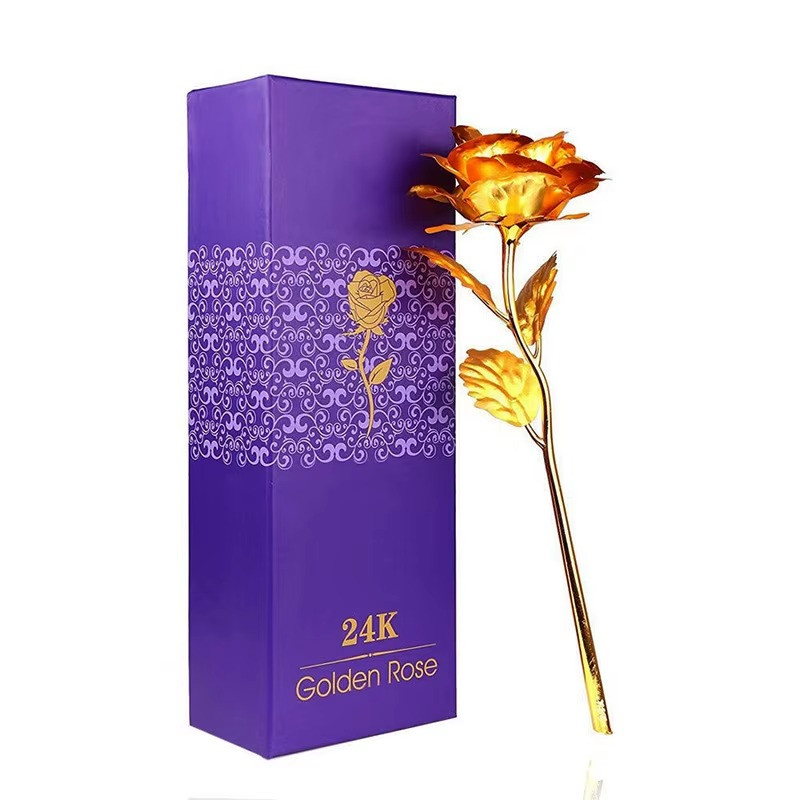 24K Golden Rose, ALLOMN Long Stem Real Rose Dipped in Gold with Gift Box