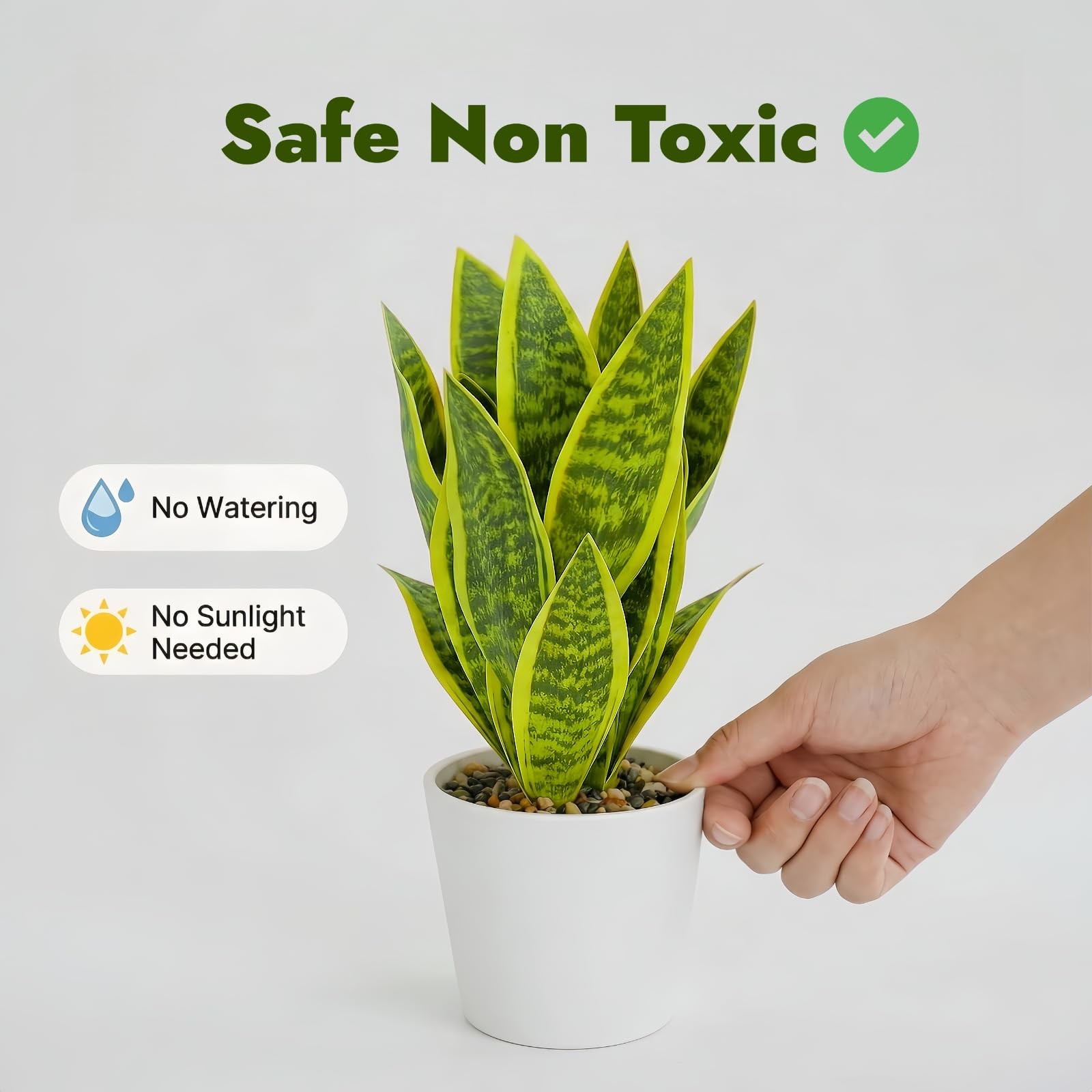 2 PCS 15.5 Inch Green Yellow Artificial Sansevieria Snake Plant White Pot