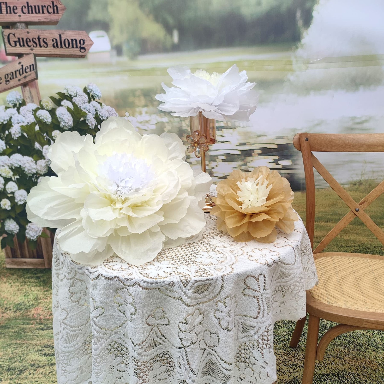 White Gold Large Flower Decorations for Wedding Party Backdrop DIY Home Flowe…