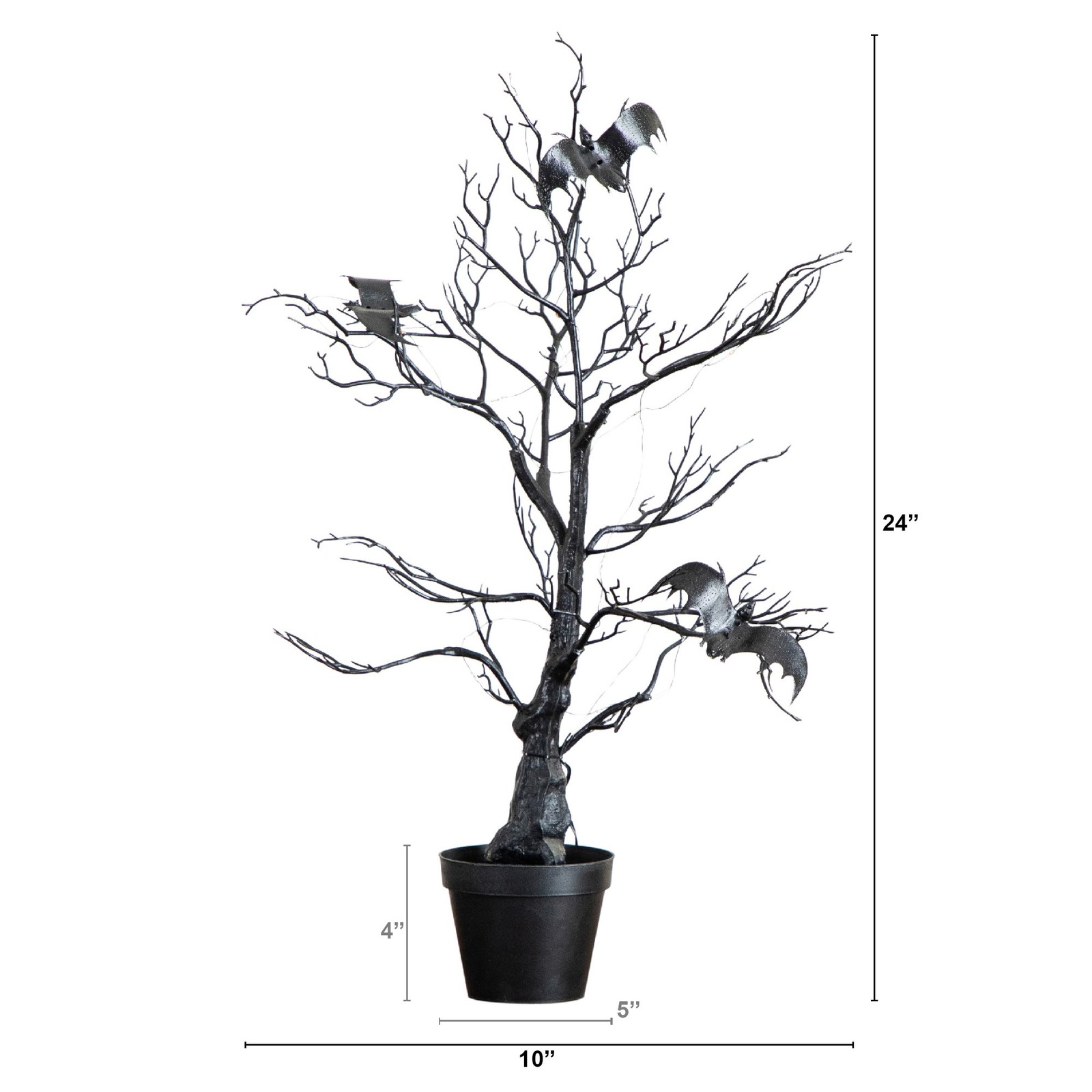 Nearly Natural 2ft Pre-Lit Halloween Black Spooky Twig Tree w/ Bats & 40 LED