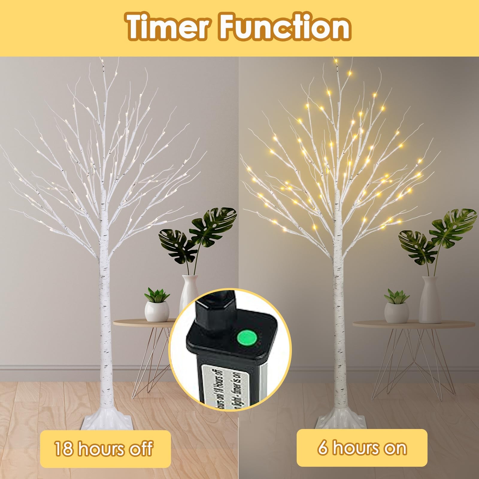 2-Pack 4FT Lighted Birch Trees (Higher Size & Floor Standing), 96 LED Twinkli…