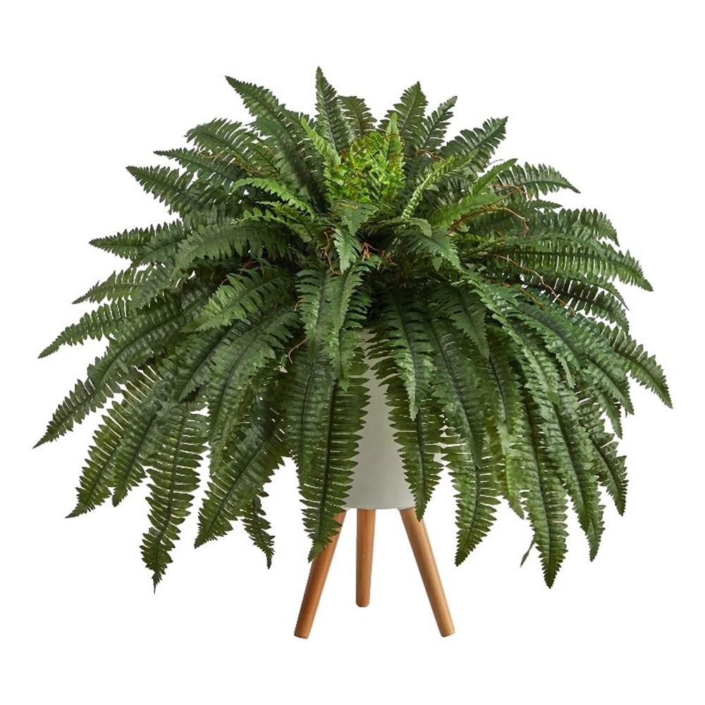 Nearly Natural 2.5ft Boston Fern Artificial Plant in White Planter with Legs