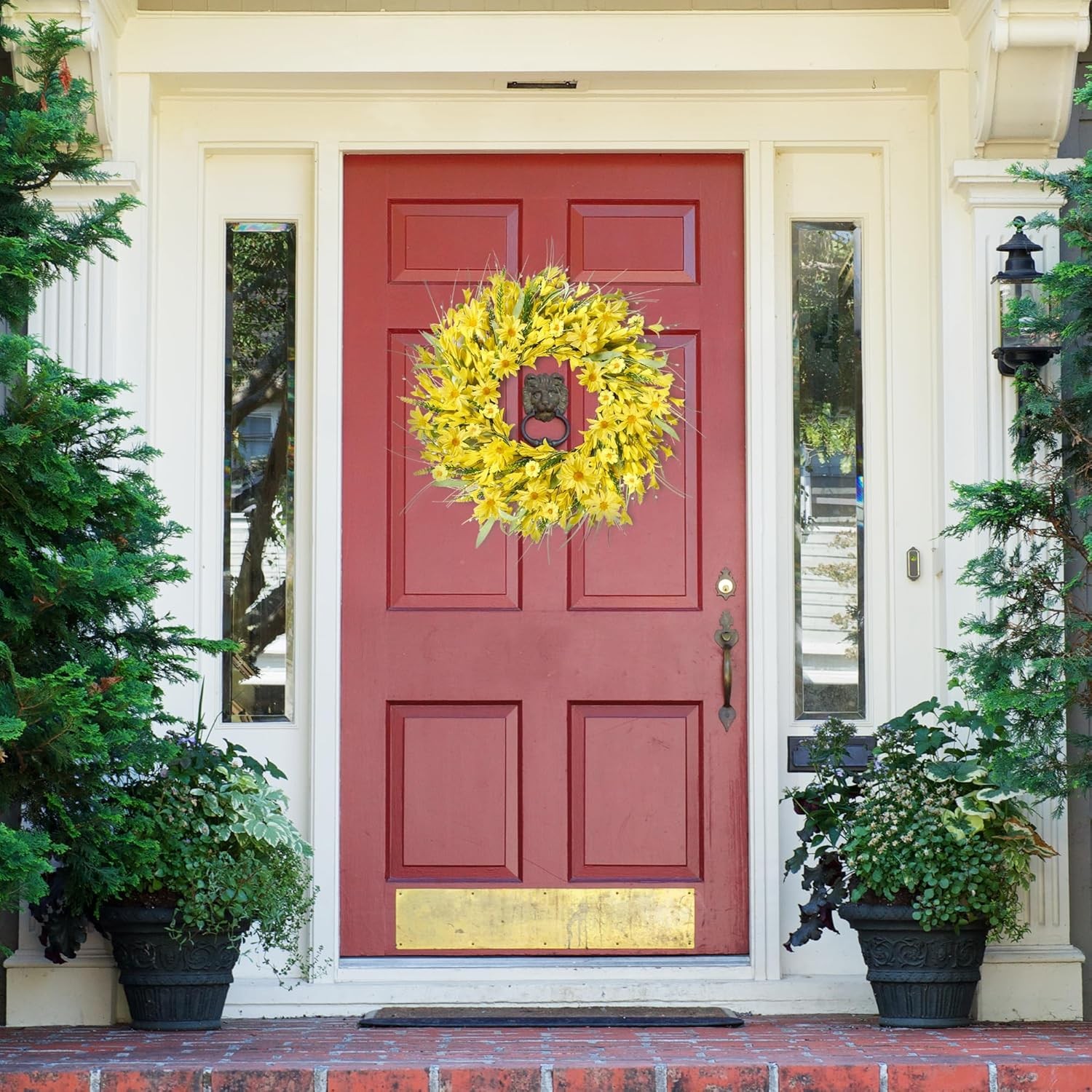Sggvecsy Spring Wreaths for Front Door 21 Inches Artificial Forsythia Flower …