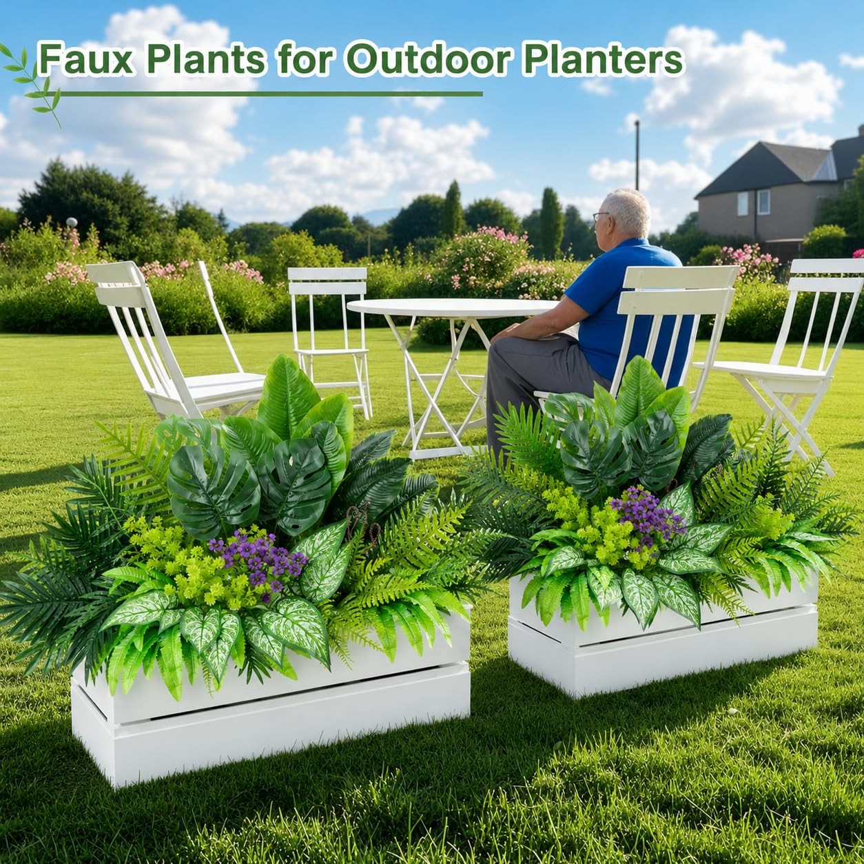 Artificial Greenery Plants Outdoor Faux Shrubs Ferns UV Resistant,Large Fake …