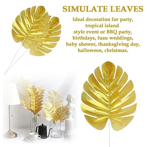 12 Pcs Artificial Gold Palm Leaves Tropical Party Leaves Table Wall Decoration
