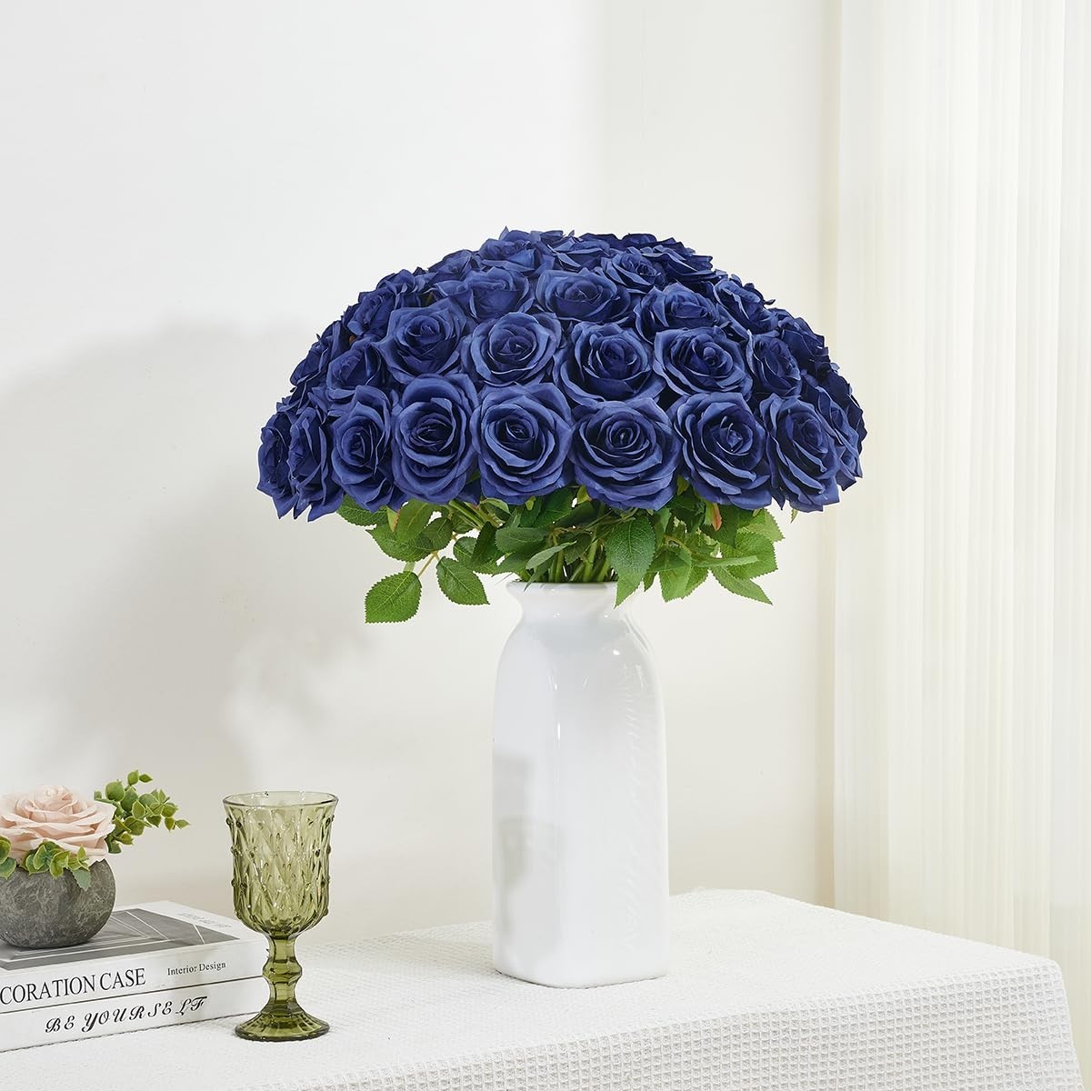 IUKnot 50pcs Navy Blue Roses Artificial Silk Flowers for Wedding Party Decor