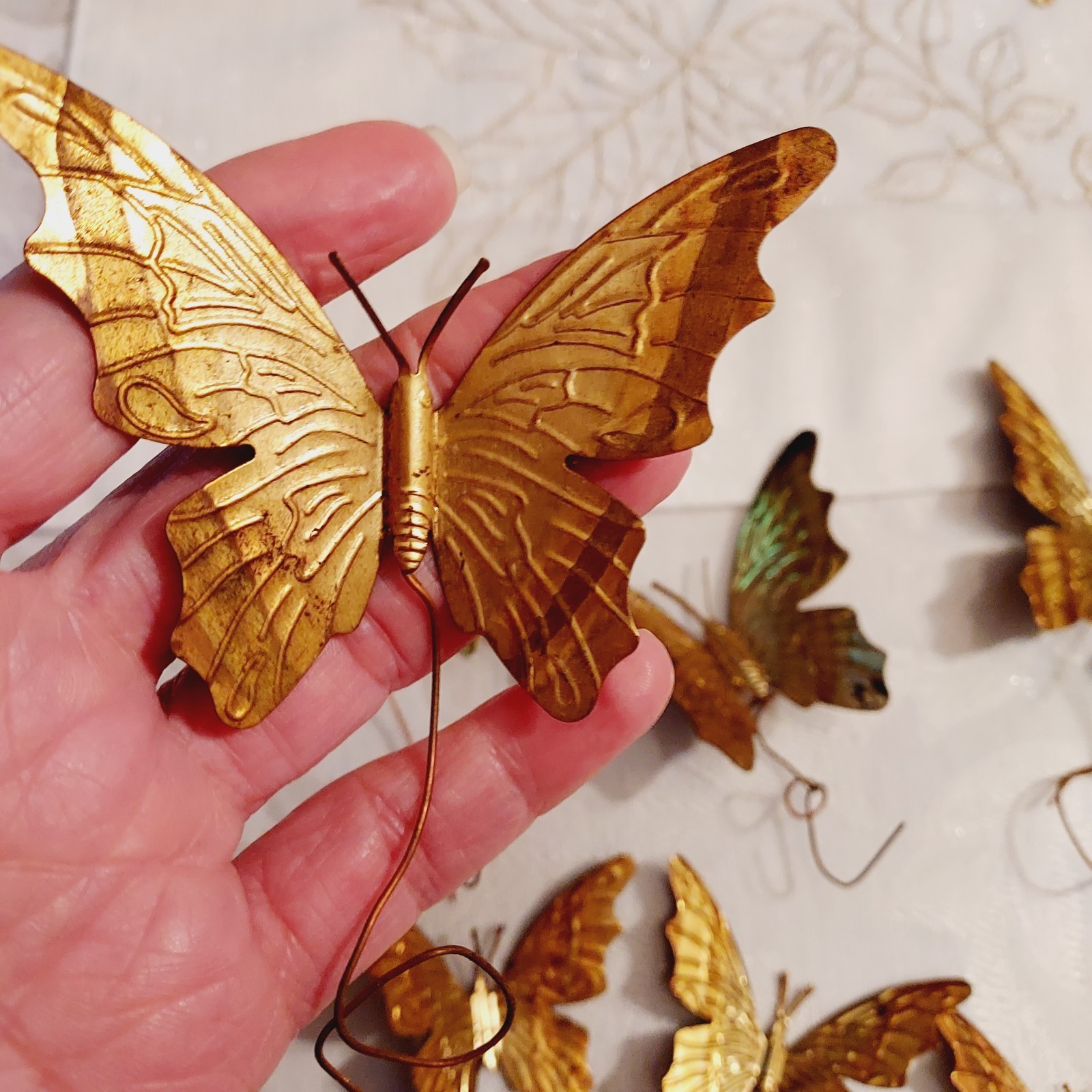 Vintage Gold Brass Color Metal Butterfly Wired Tie Ons Floral Decor Qty of 12