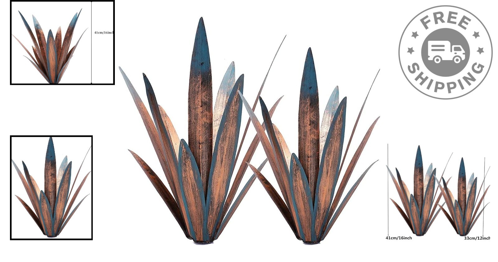 Hand-Painted 2pcs Metal Agave Plant Sculptures – DIY Rustic Home Yard Decor