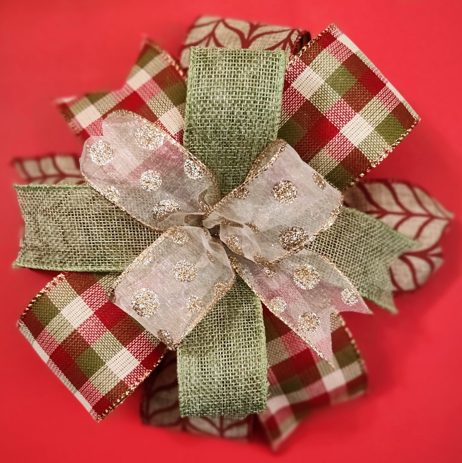 8×8 Sage, Berry, Gold Bow, Lantern Bow, Door Hanger Bow, Wreath or Swag Bow