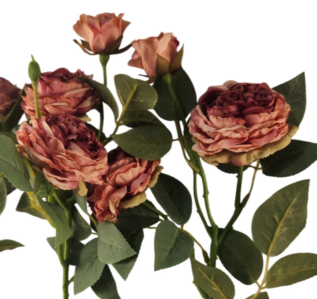 Dusty Mauve Rose Stem Faux Rose Spray Artificial Garden Rose Stem Vintage Mauve