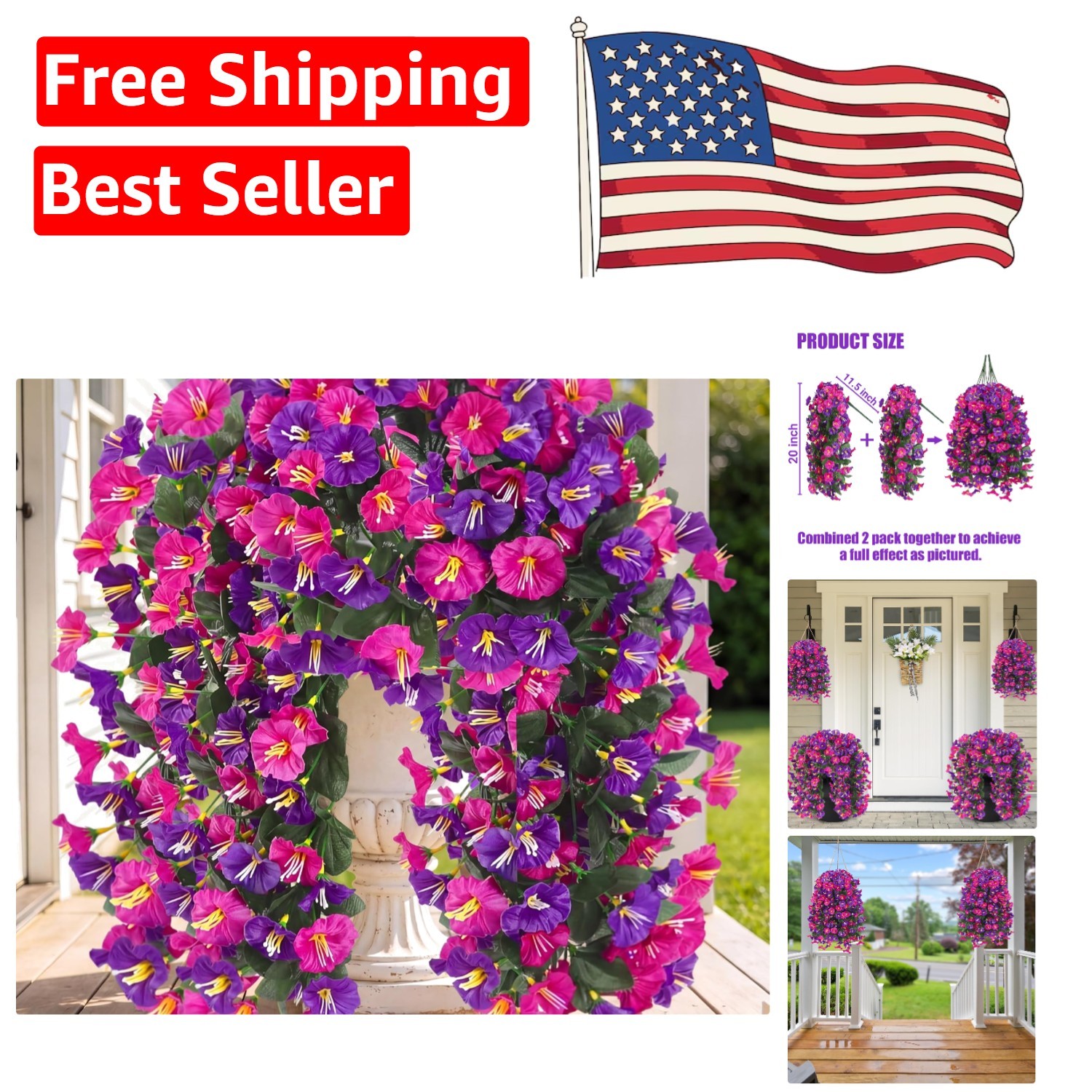 Vibrant 4PCS Silk Hanging Flowers – UV Resistant for Stunning Outdoor Settings