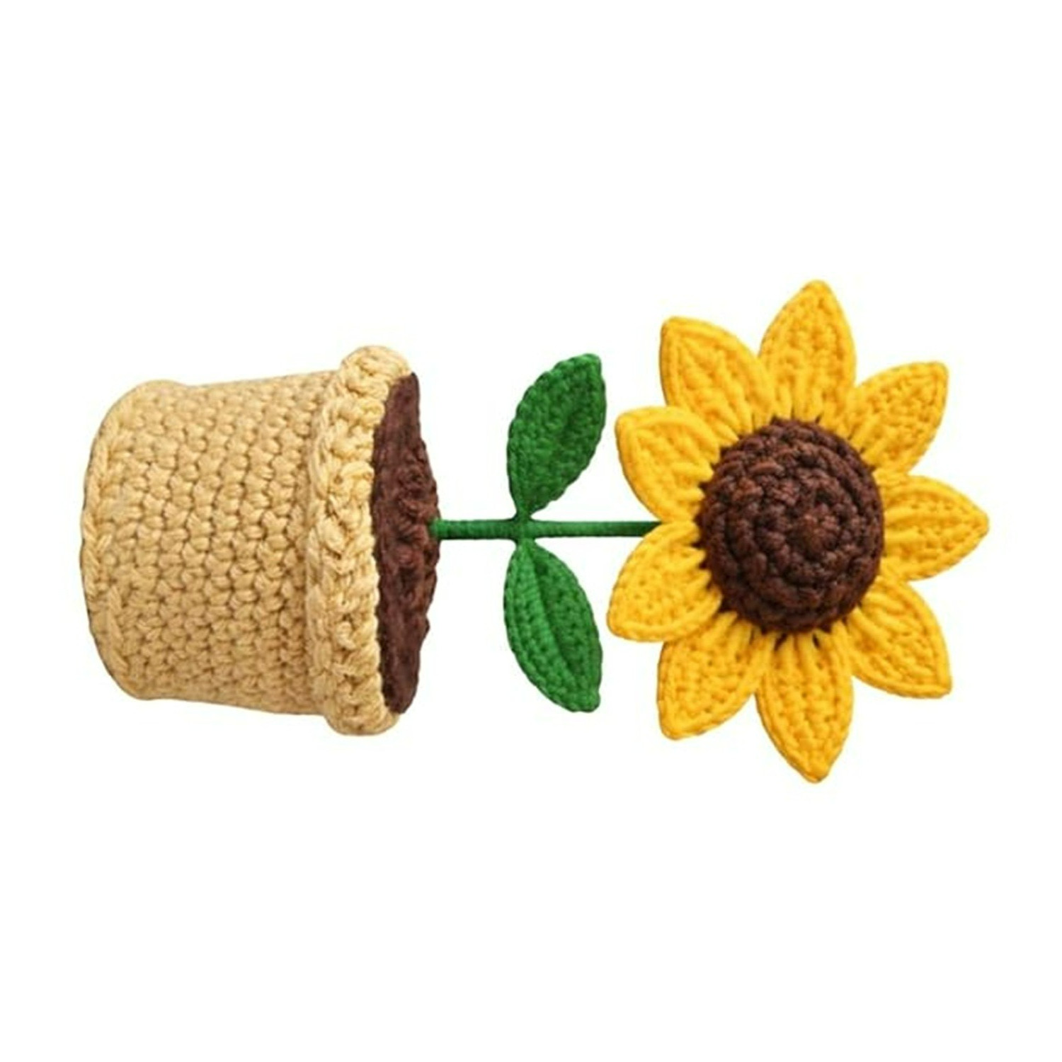 Hand Knitted Eco Friendly Crochet Artificial Hand Woven Yarn Sunflower Pot