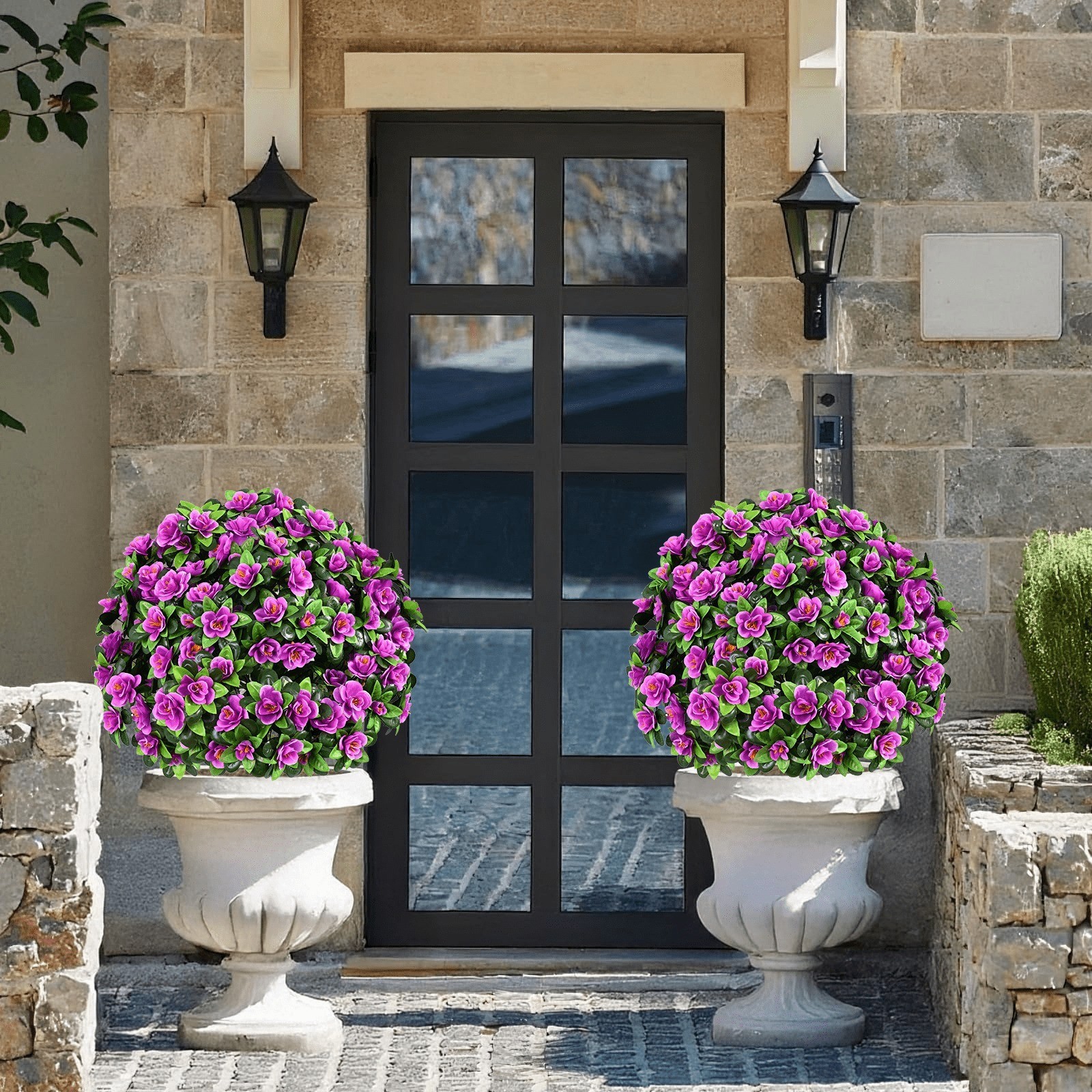 2 Pack Artificial Topiary Ball Trees UV Resistant Fake Shrubs For Outdoor Decor
