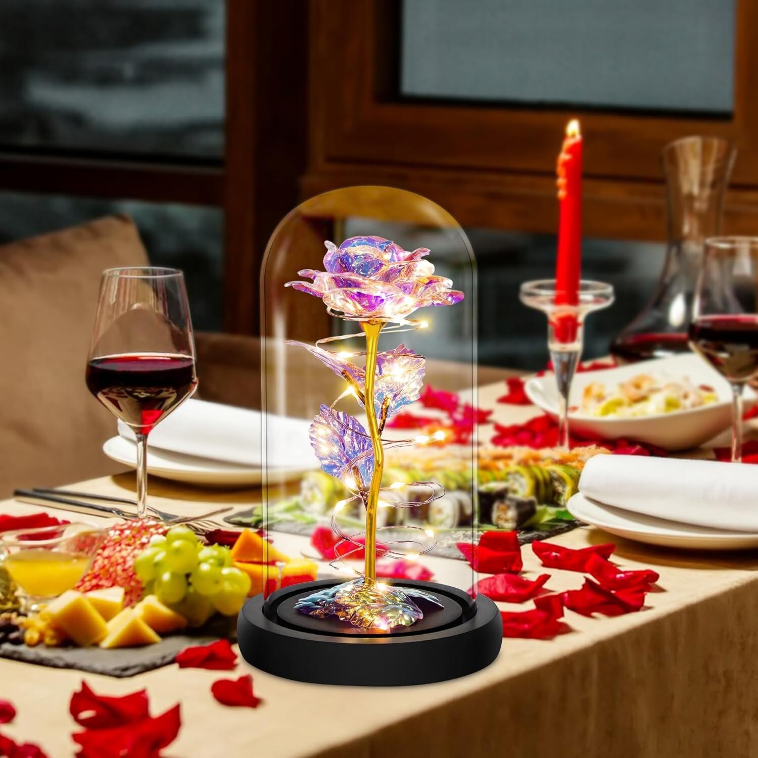 2025 Valentine’s Day Gift Galaxy Rose Flower In Glass Dome LED Light Décor Idea