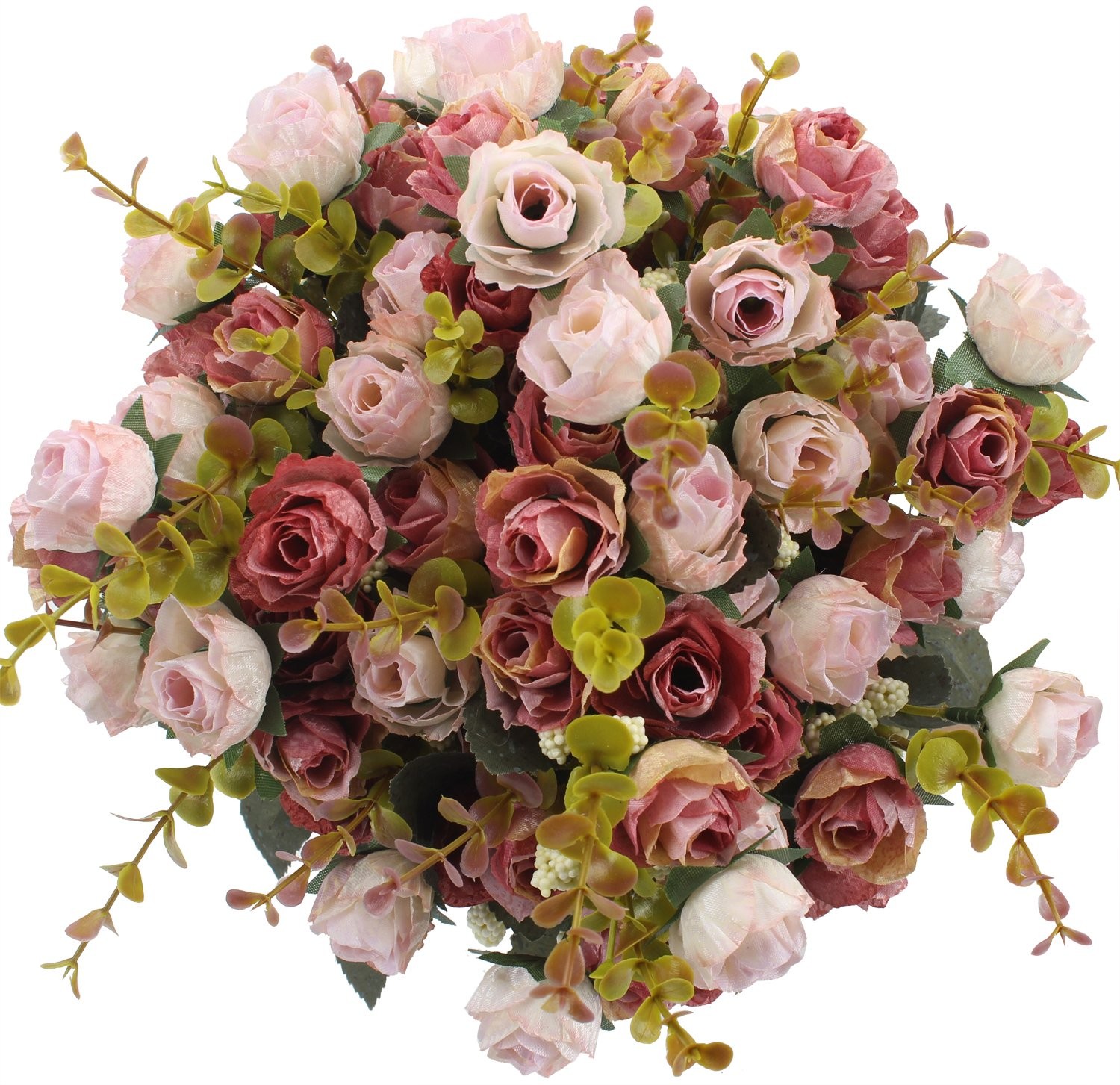 4 PCS 7 Branch 21 Heads Pink Artificial Mini Rose Flowers Bouquet Home Decor