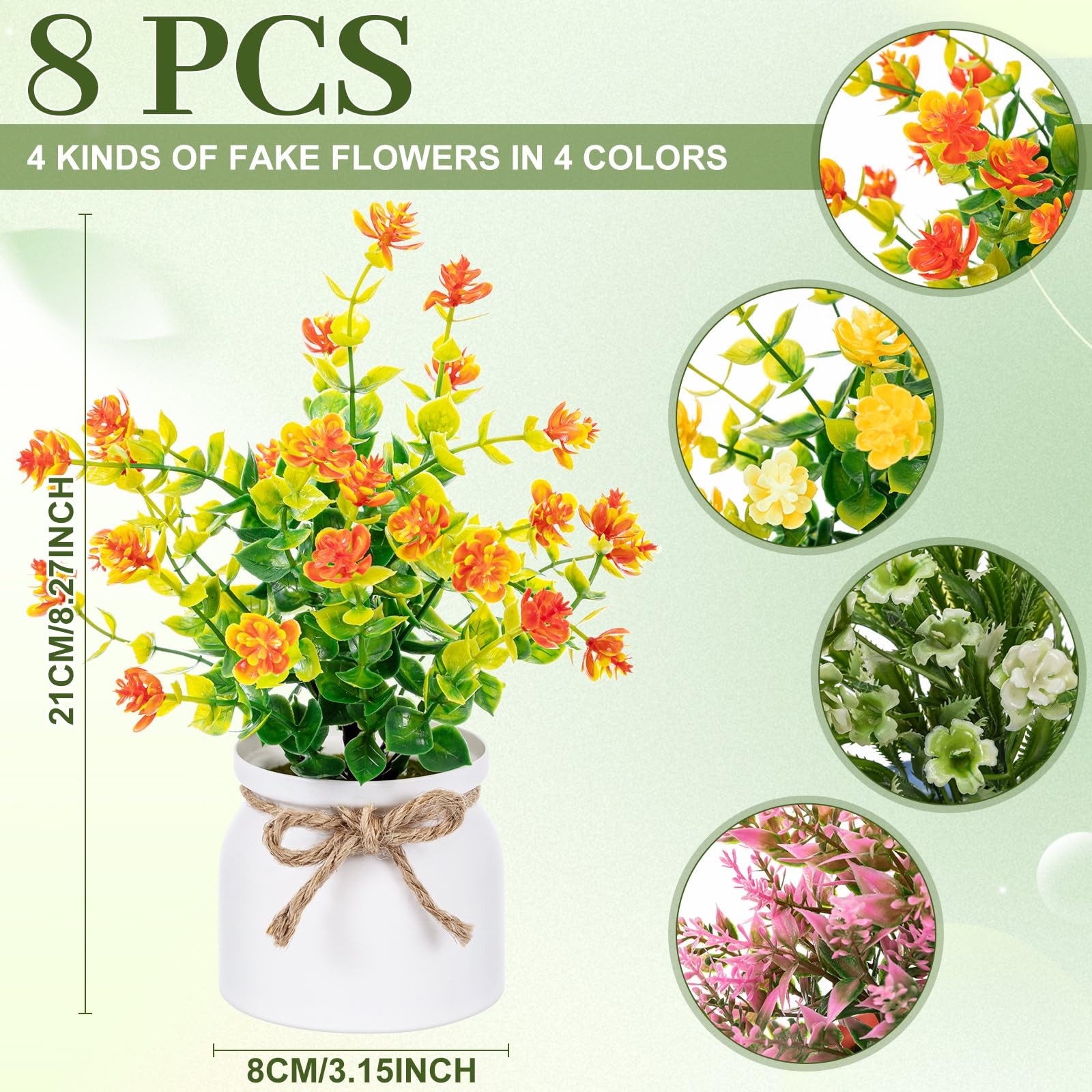 8 PCS Large Spring Artificial Flowers Potted Fake Floral Plants Macaron Pot
