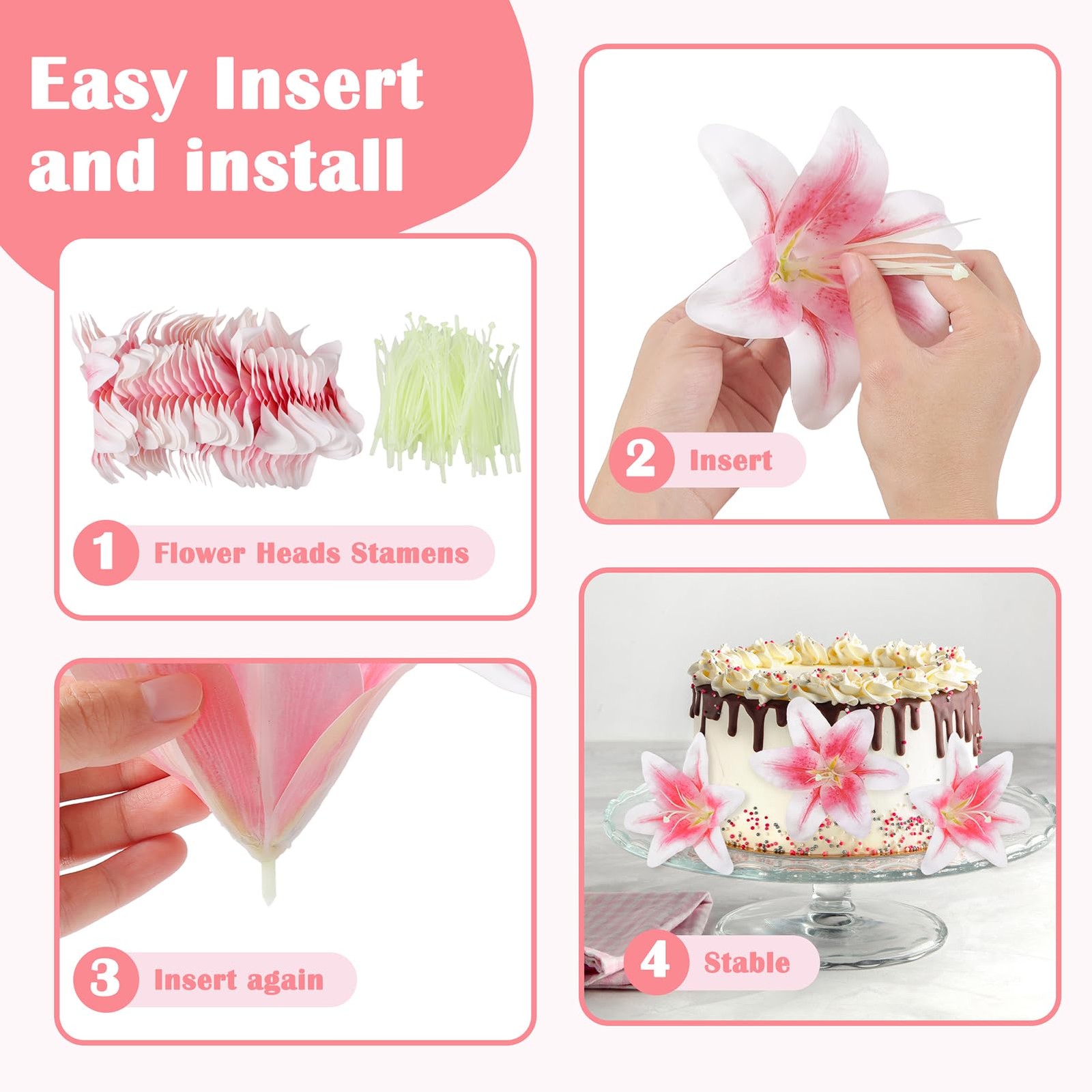 32 Pack Large Artificial Lilies Flower Heads with Realistic Stamens 5.5″ Faux…