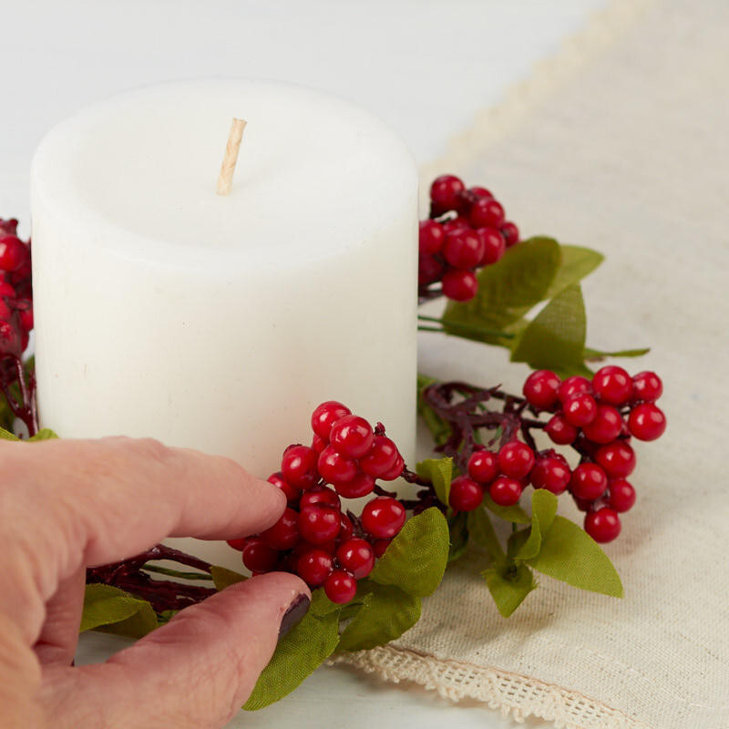 Bulk Lot of 12 Red Berry Cluster and Green Leaf 5-1/2″ Candle Rings