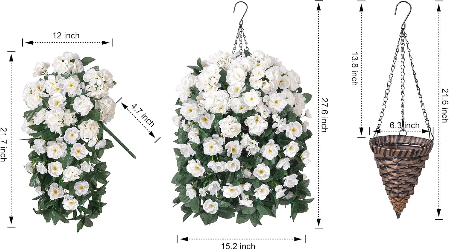 UV Resistant Fake Geraniums Hanging Basket for Outdoor Decor – White