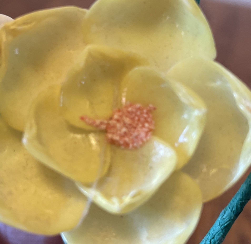 Vintage Handmade Sea Shell Bouquet of Yellow Flowers Floral Arrangement Kitsch