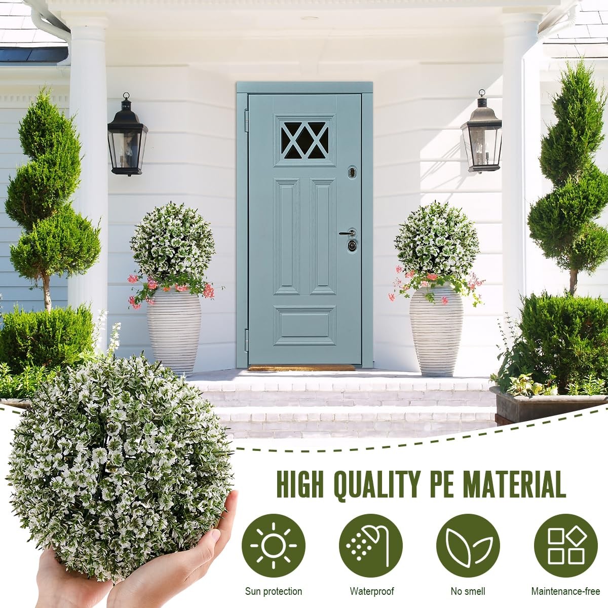 3 Pcs Artificial Boxwood Topiary Set – Mixed Size (9″, 7″, 4.7″) White-Edged …