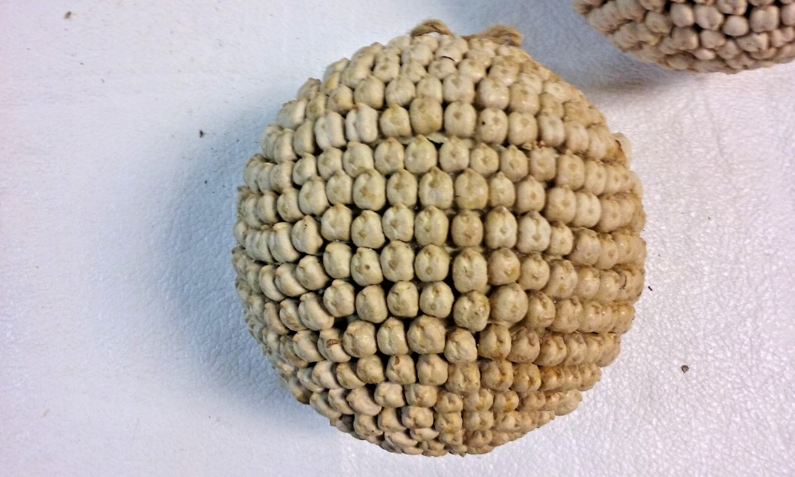 3 White Bean Seed Mosaic Decorative Ball Ornaments 5″ to 6″ wide
