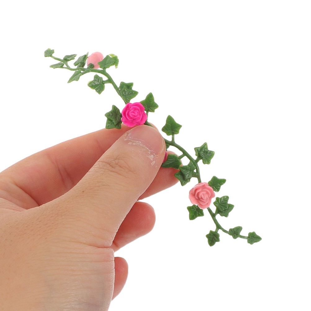 10Pcs Reusable Dollhouse Green Rose Vines with Realistic Mini Climbing Flowers